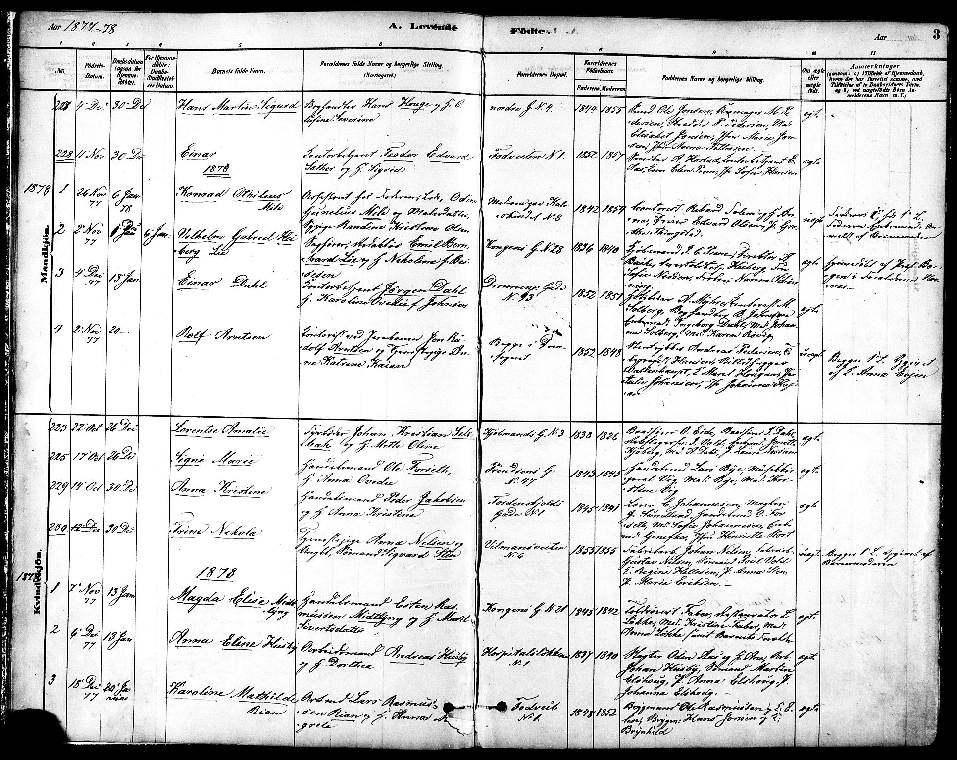 Ministerialprotokoller, klokkerbøker og fødselsregistre - Sør-Trøndelag, SAT/A-1456/601/L0057: Parish register (official) no. 601A25, 1877-1891, p. 3