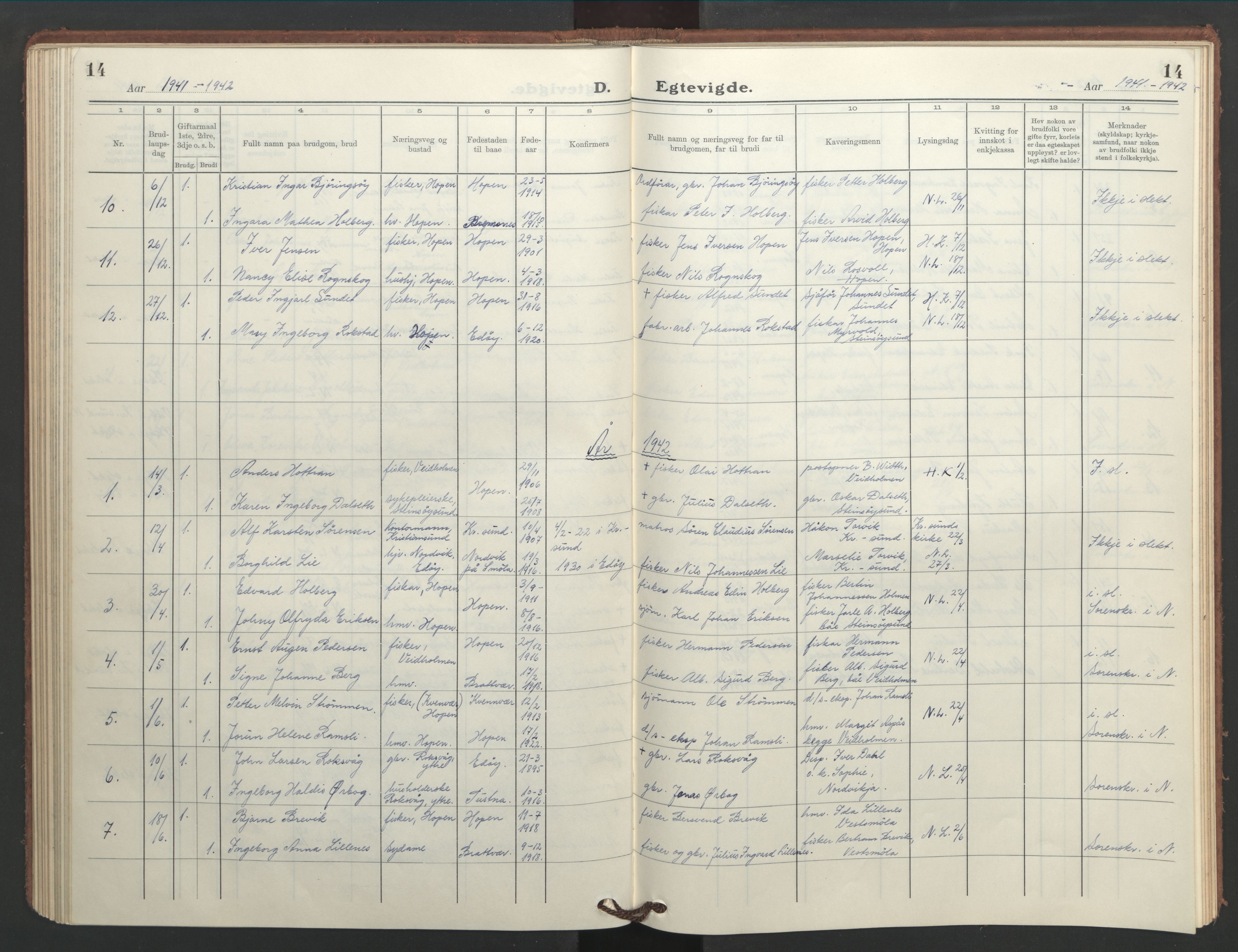 Ministerialprotokoller, klokkerbøker og fødselsregistre - Møre og Romsdal, AV/SAT-A-1454/583/L0957: Parish register (copy) no. 583C02, 1926-1947, p. 14