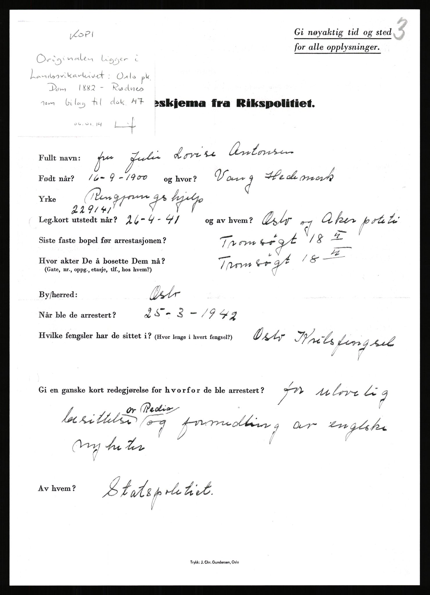 Rikspolitisjefen, AV/RA-S-1560/L/L0001: Abelseth, Rudolf - Berentsen, Odd, 1940-1945, p. 779