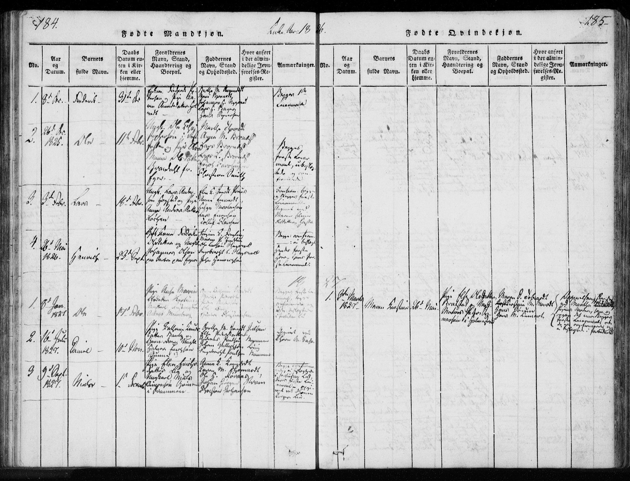 Kongsberg kirkebøker, SAKO/A-22/F/Fa/L0008: Parish register (official) no. I 8, 1816-1839, p. 184-185