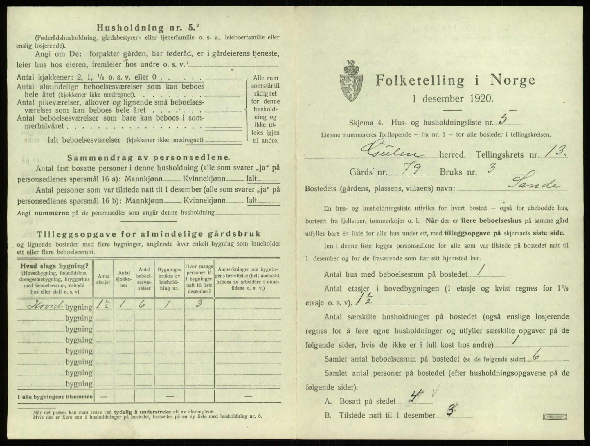 SAB, 1920 census for Gulen, 1920, p. 828