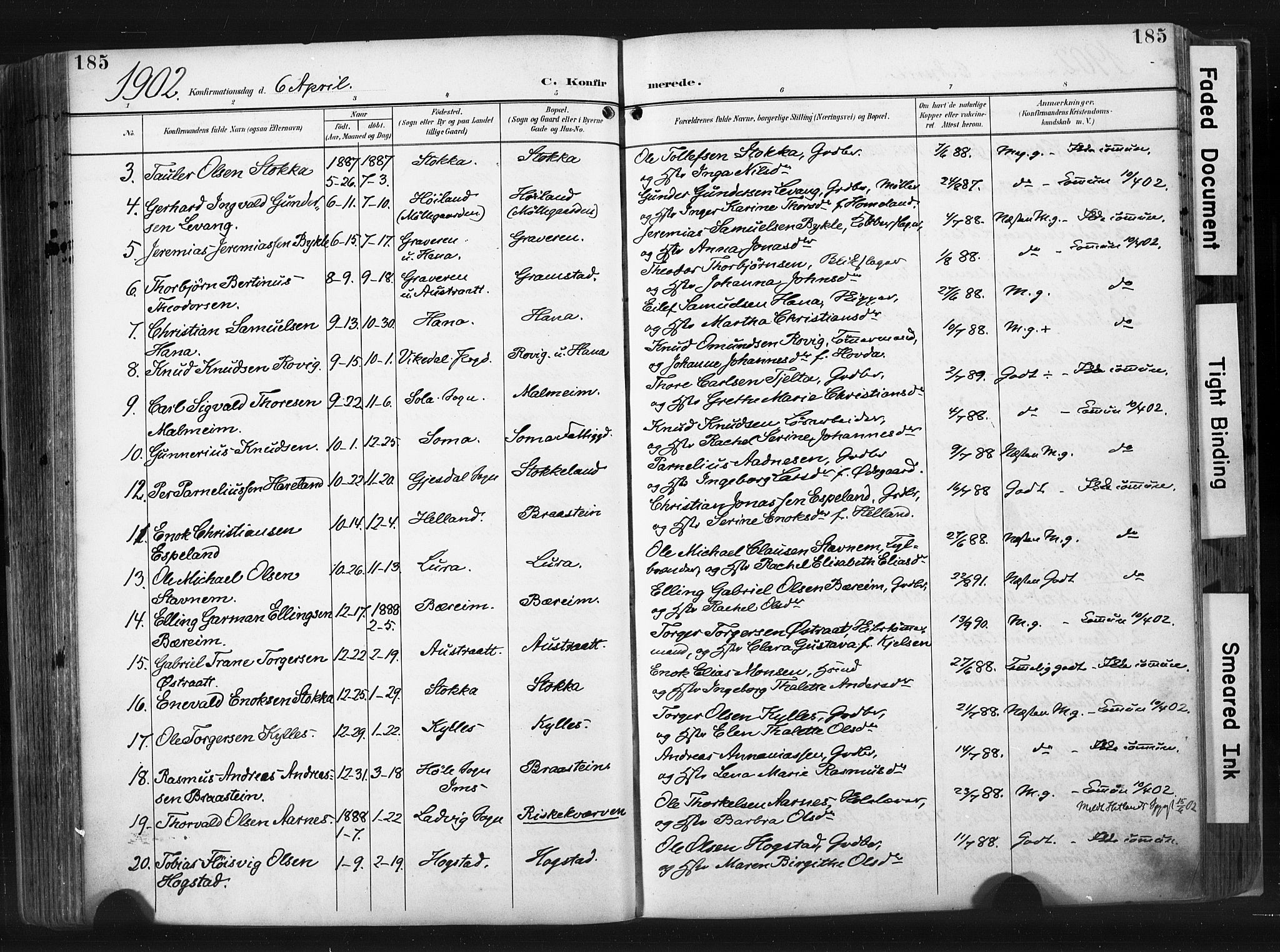 Høyland sokneprestkontor, AV/SAST-A-101799/001/30BA/L0015: Parish register (official) no. A 14, 1899-1911, p. 185