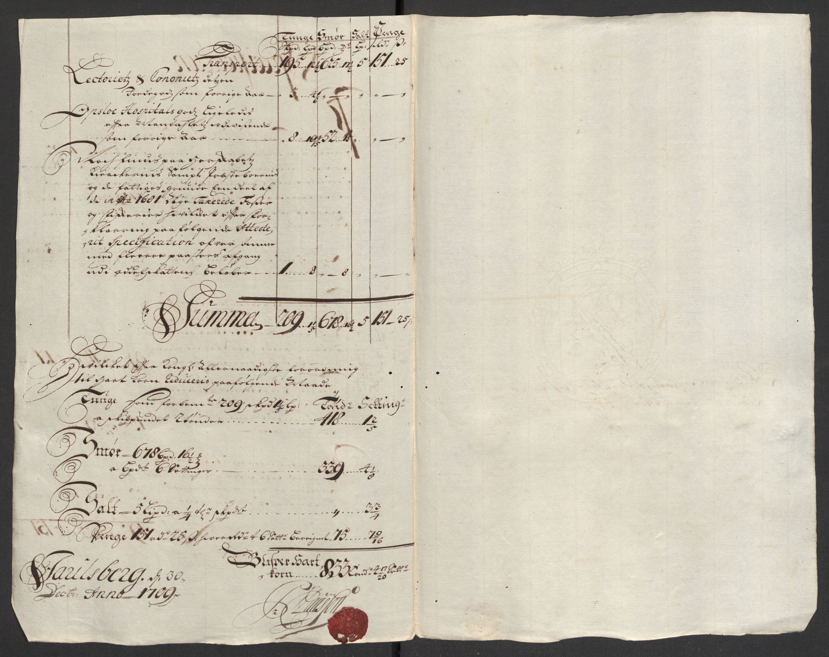 Rentekammeret inntil 1814, Reviderte regnskaper, Fogderegnskap, RA/EA-4092/R32/L1874: Fogderegnskap Jarlsberg grevskap, 1709, p. 126