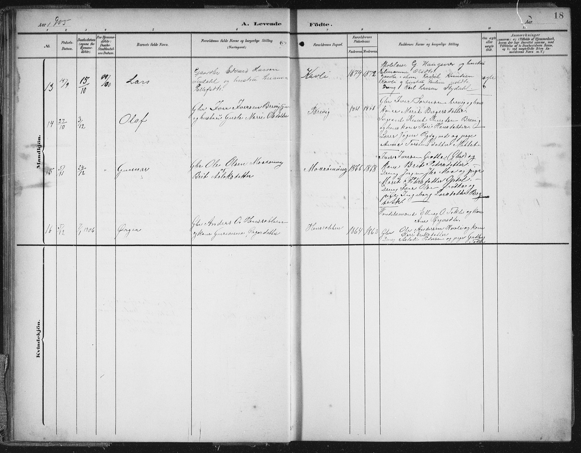 Ministerialprotokoller, klokkerbøker og fødselsregistre - Møre og Romsdal, AV/SAT-A-1454/545/L0589: Parish register (copy) no. 545C03, 1902-1937, p. 18