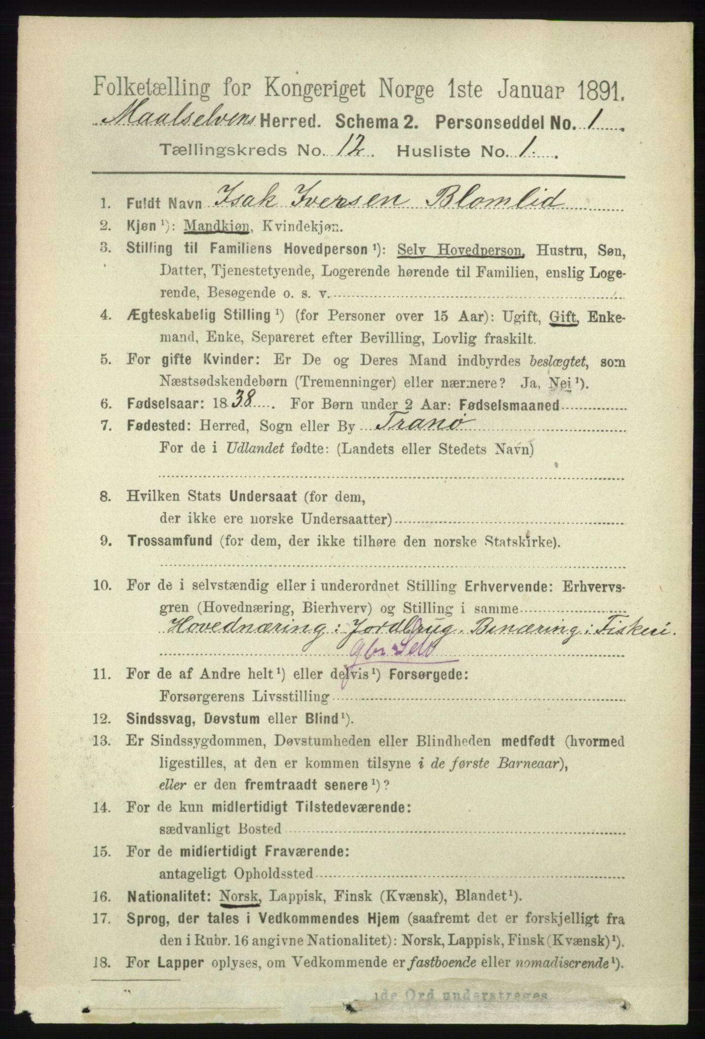 RA, 1891 census for 1924 Målselv, 1891, p. 3789