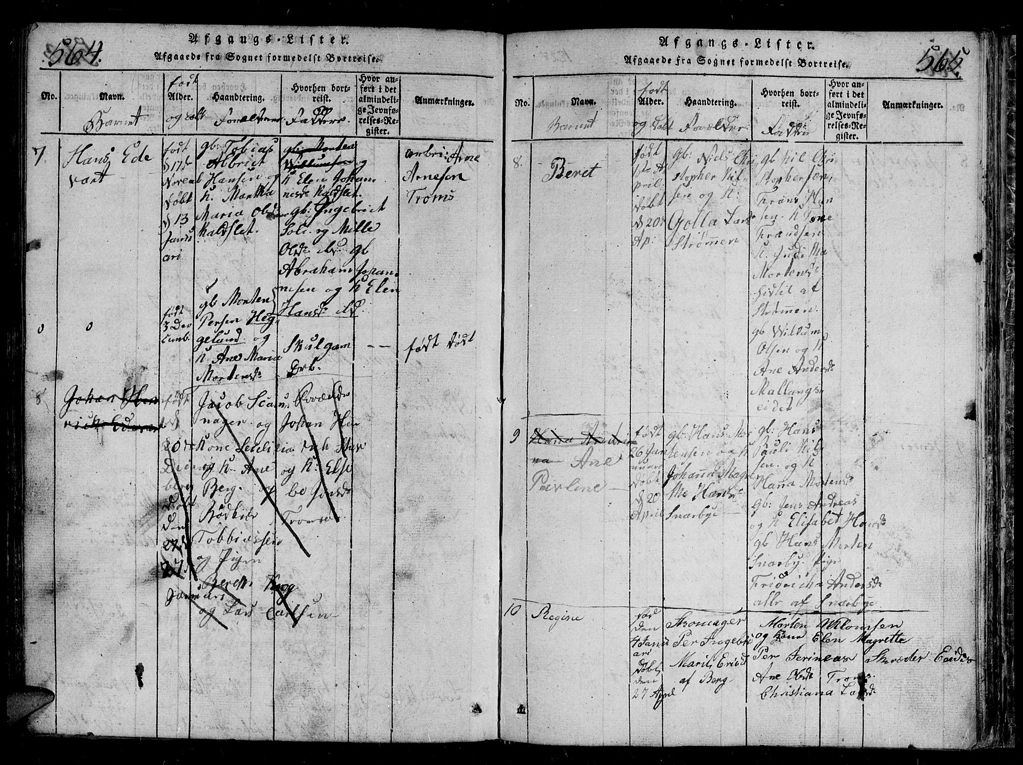 Tromsø sokneprestkontor/stiftsprosti/domprosti, AV/SATØ-S-1343/G/Gb/L0001klokker: Parish register (copy) no. 1, 1821-1833, p. 564-565