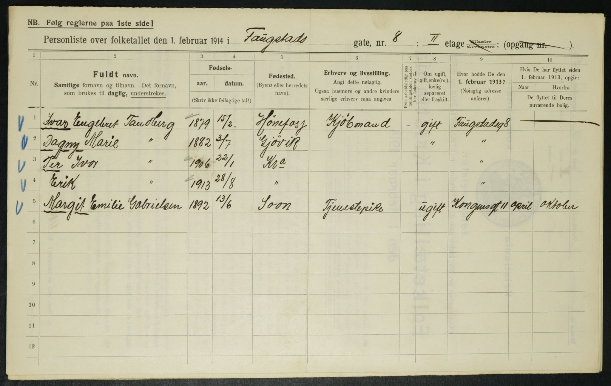 OBA, Municipal Census 1914 for Kristiania, 1914, p. 25464