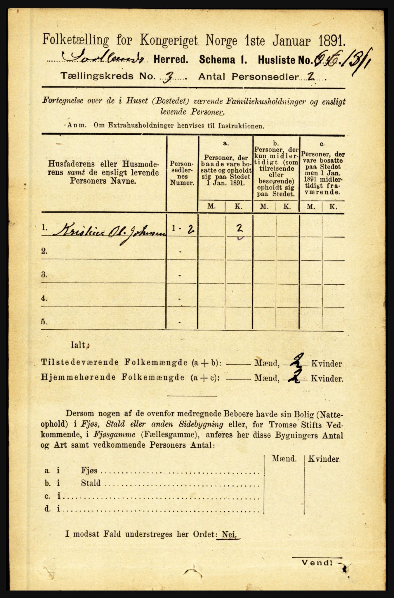 RA, 1891 census for 1870 Sortland, 1891, p. 2142