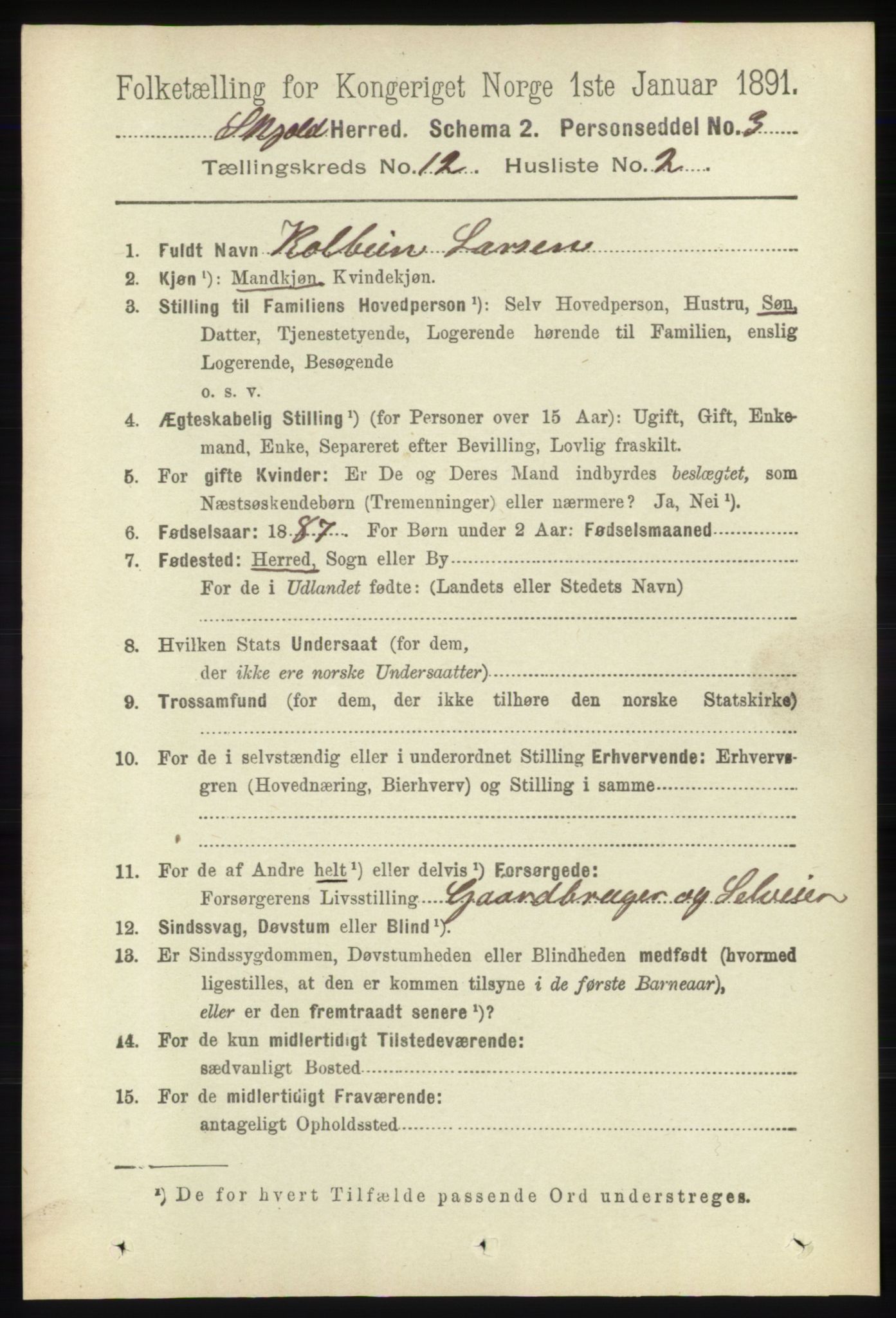 RA, 1891 census for 1154 Skjold, 1891, p. 2259