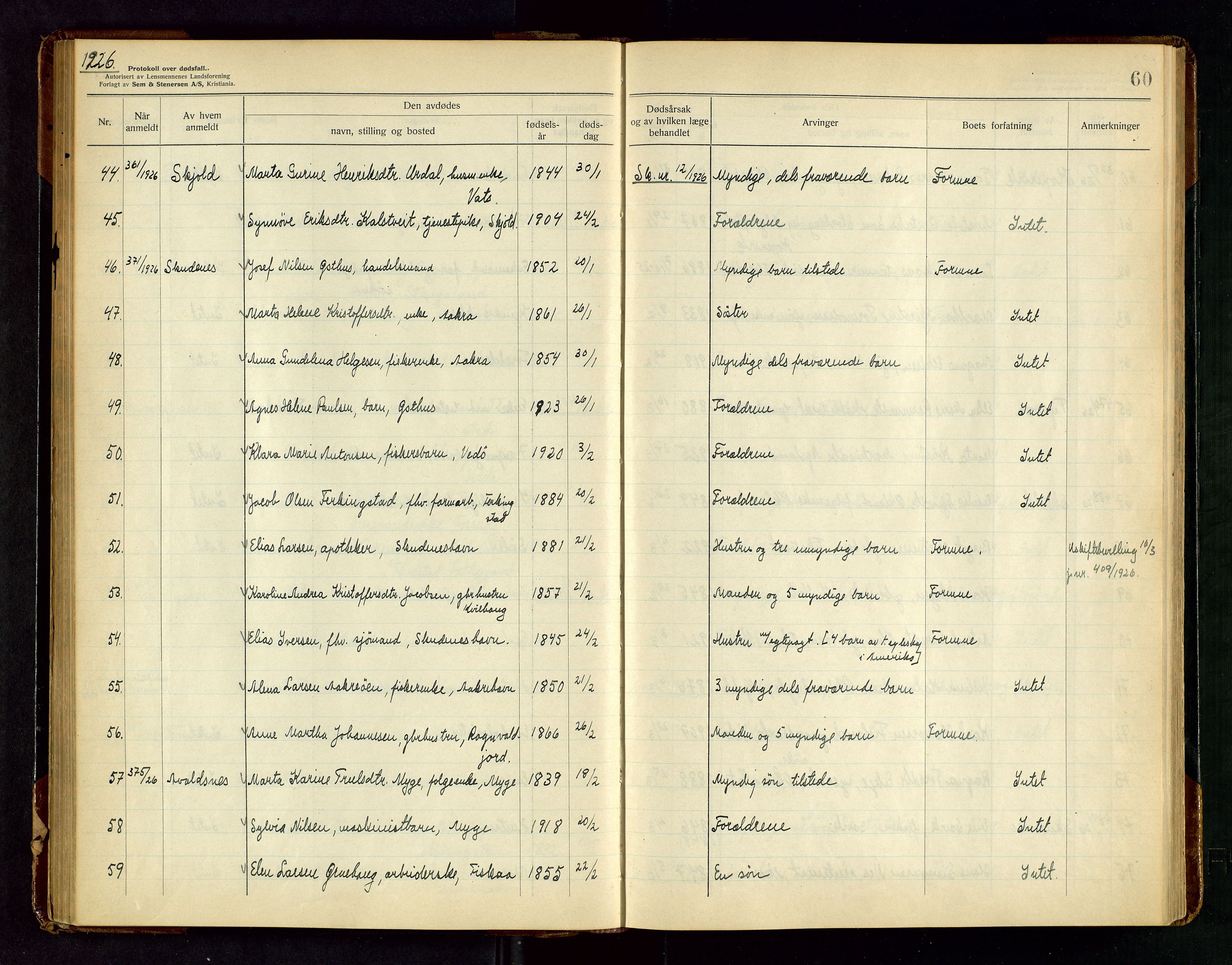 Karmsund sorenskriveri, AV/SAST-A-100311/01/IV/IVAB/L0005: DØDSFALLSPROTOKOLL, 1923-1933, p. 60