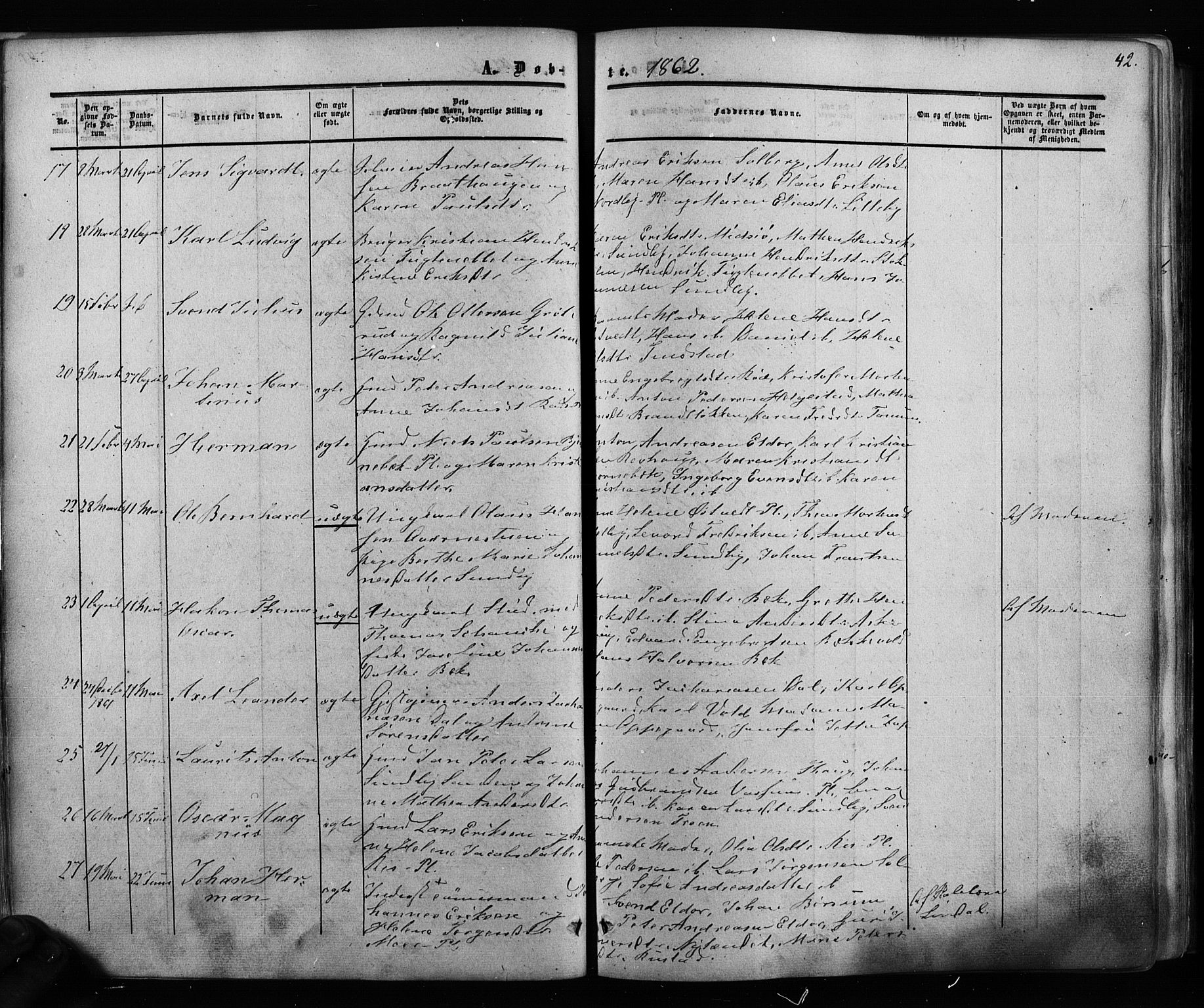 Ås prestekontor Kirkebøker, SAO/A-10894/F/Fa/L0007: Parish register (official) no. I 7, 1854-1870, p. 42