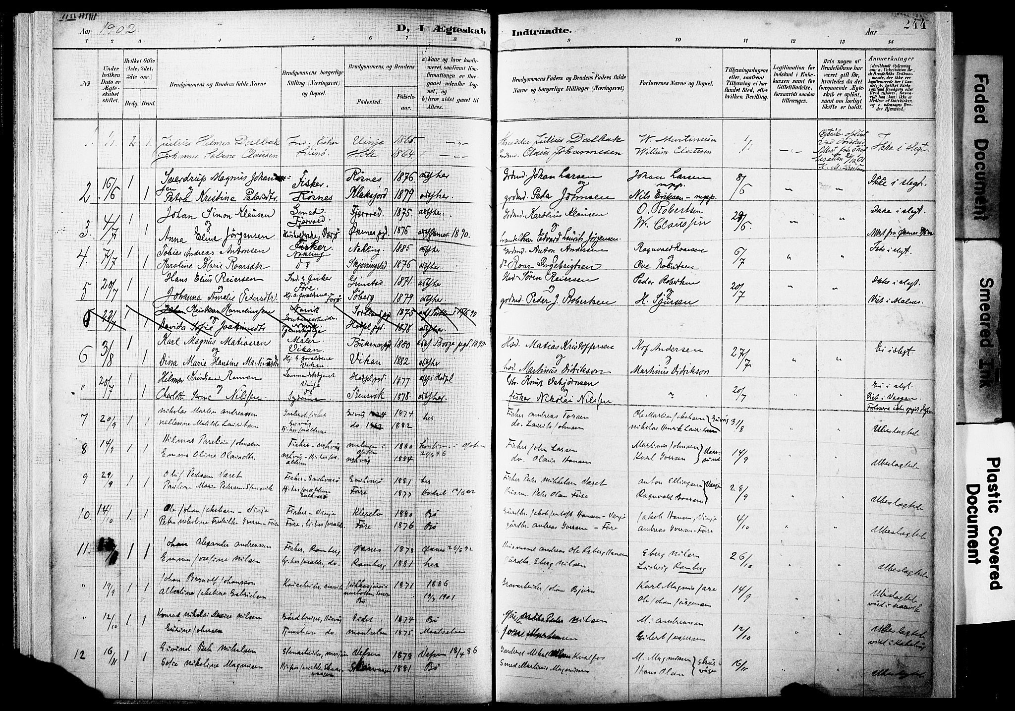 Ministerialprotokoller, klokkerbøker og fødselsregistre - Nordland, SAT/A-1459/891/L1305: Parish register (official) no. 891A10, 1895-1921, p. 244