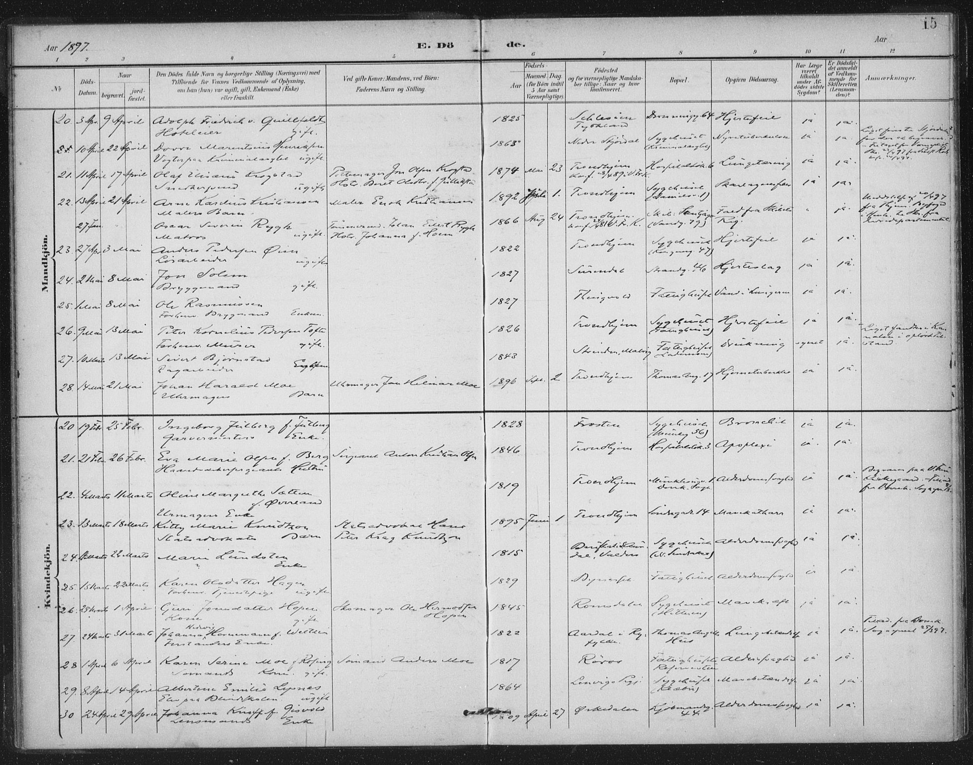 Ministerialprotokoller, klokkerbøker og fødselsregistre - Sør-Trøndelag, AV/SAT-A-1456/602/L0123: Parish register (official) no. 602A21, 1895-1910, p. 15