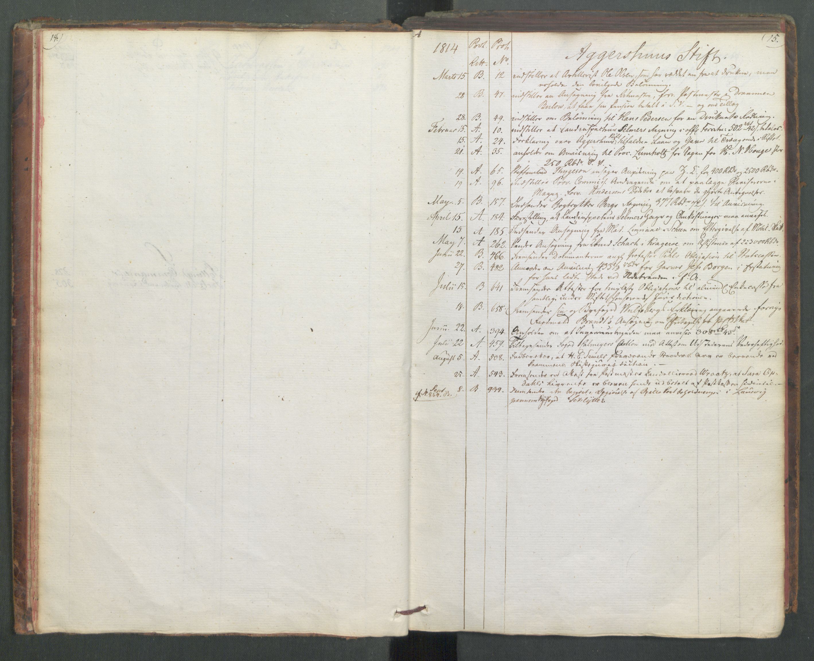 Departementene i 1814, RA/S-3899/Fa/L0009: 1. byrå - Fellesregister til journalene A og B, 1814, p. 14-15