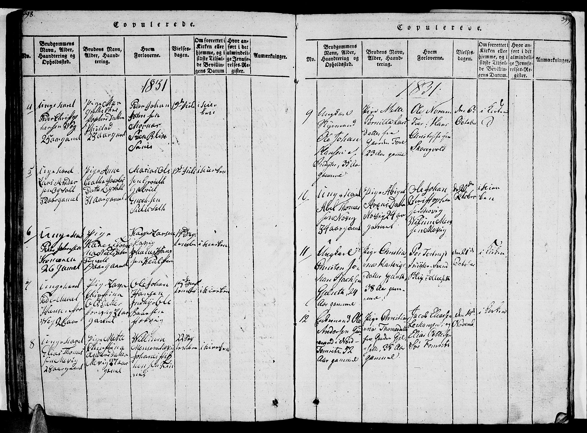 Ministerialprotokoller, klokkerbøker og fødselsregistre - Nordland, AV/SAT-A-1459/805/L0105: Parish register (copy) no. 805C01, 1820-1839, p. 398-399