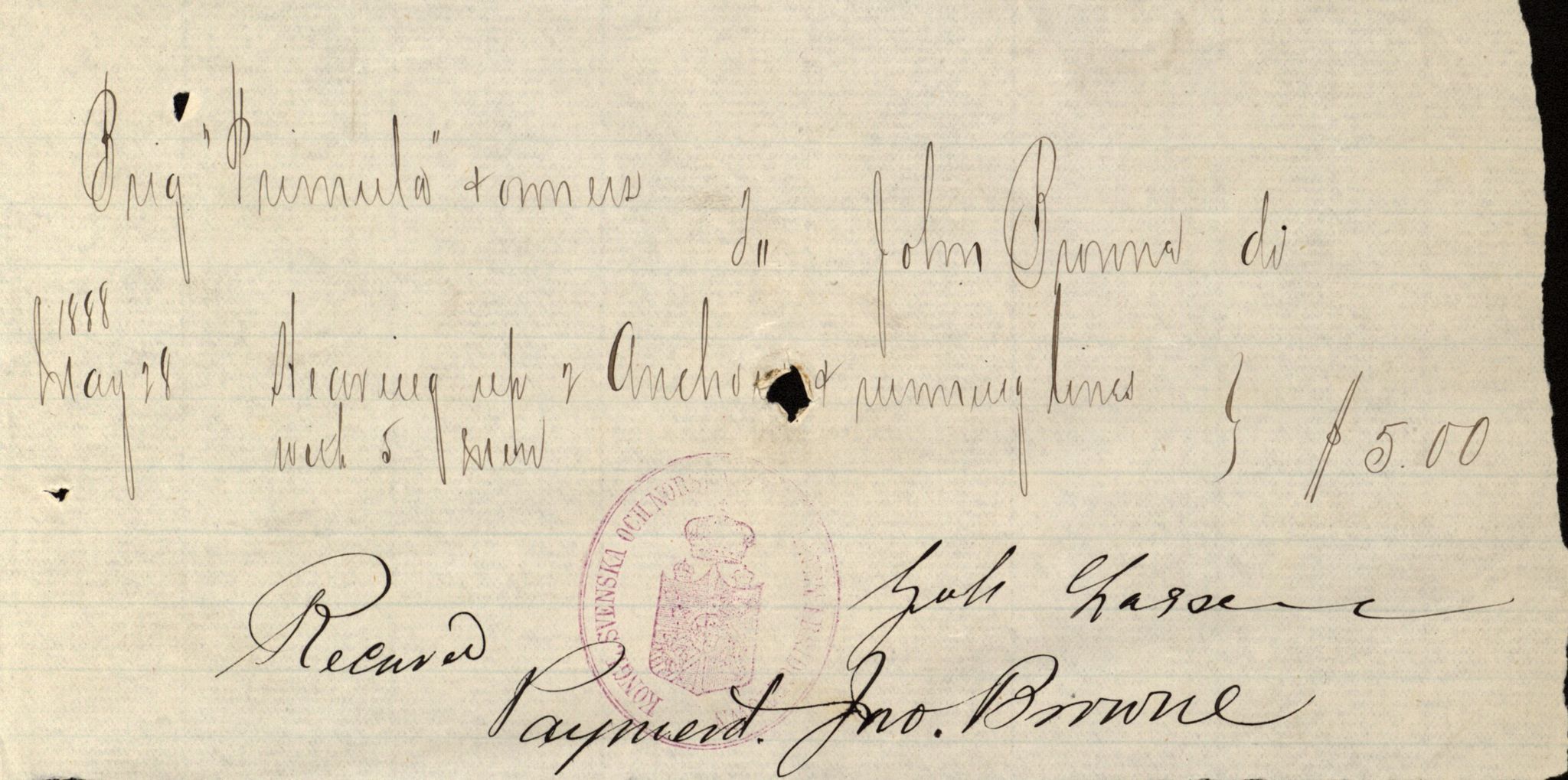 Pa 63 - Østlandske skibsassuranceforening, VEMU/A-1079/G/Ga/L0021/0003: Havaridokumenter / Inga av Drammen, Inga av Sandefjord, Primula, 1888-1889, p. 158