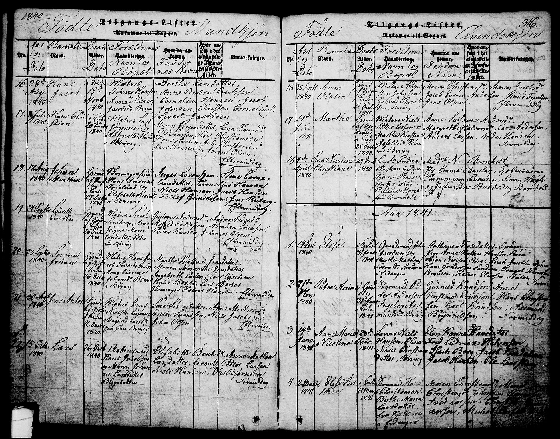 Brevik kirkebøker, SAKO/A-255/G/Ga/L0001: Parish register (copy) no. 1, 1814-1845, p. 316