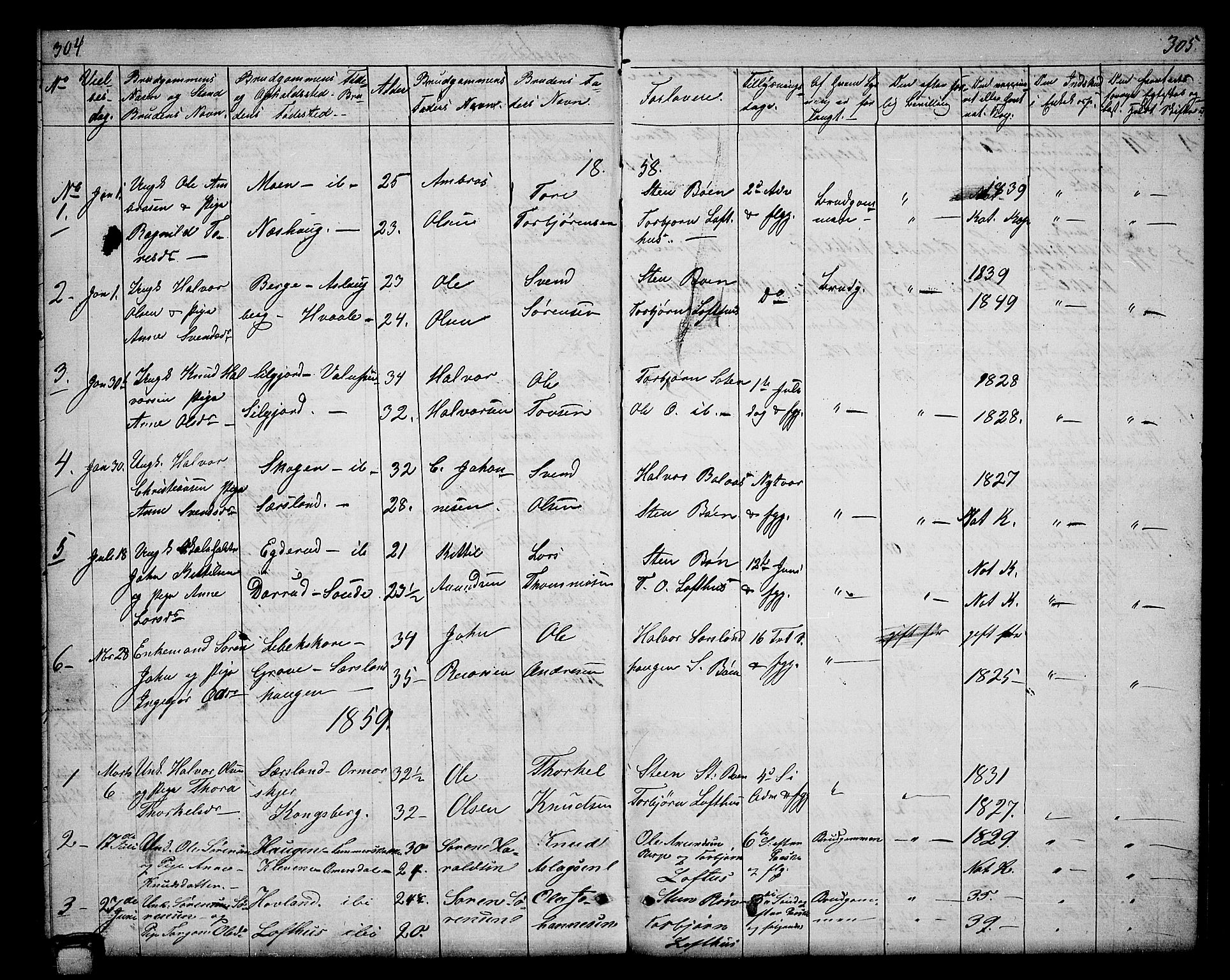 Hjartdal kirkebøker, SAKO/A-270/G/Ga/L0002: Parish register (copy) no. I 2, 1854-1888, p. 304-305