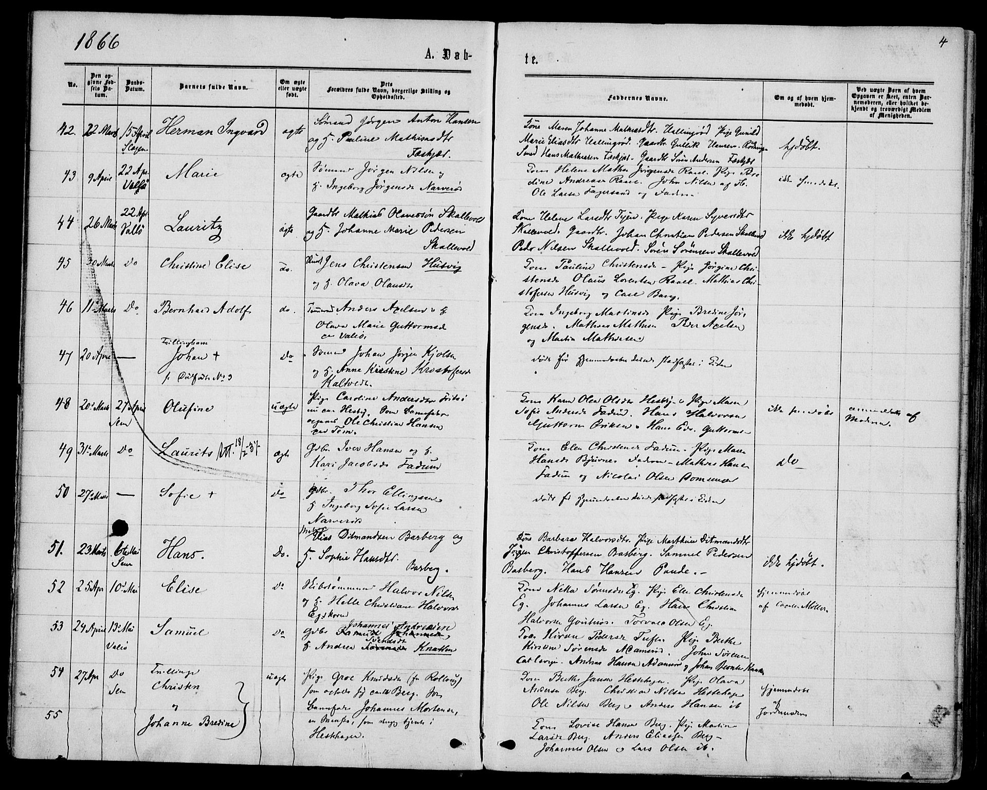 Sem kirkebøker, AV/SAKO-A-5/F/Fa/L0008: Parish register (official) no. I 8, 1866-1873, p. 4