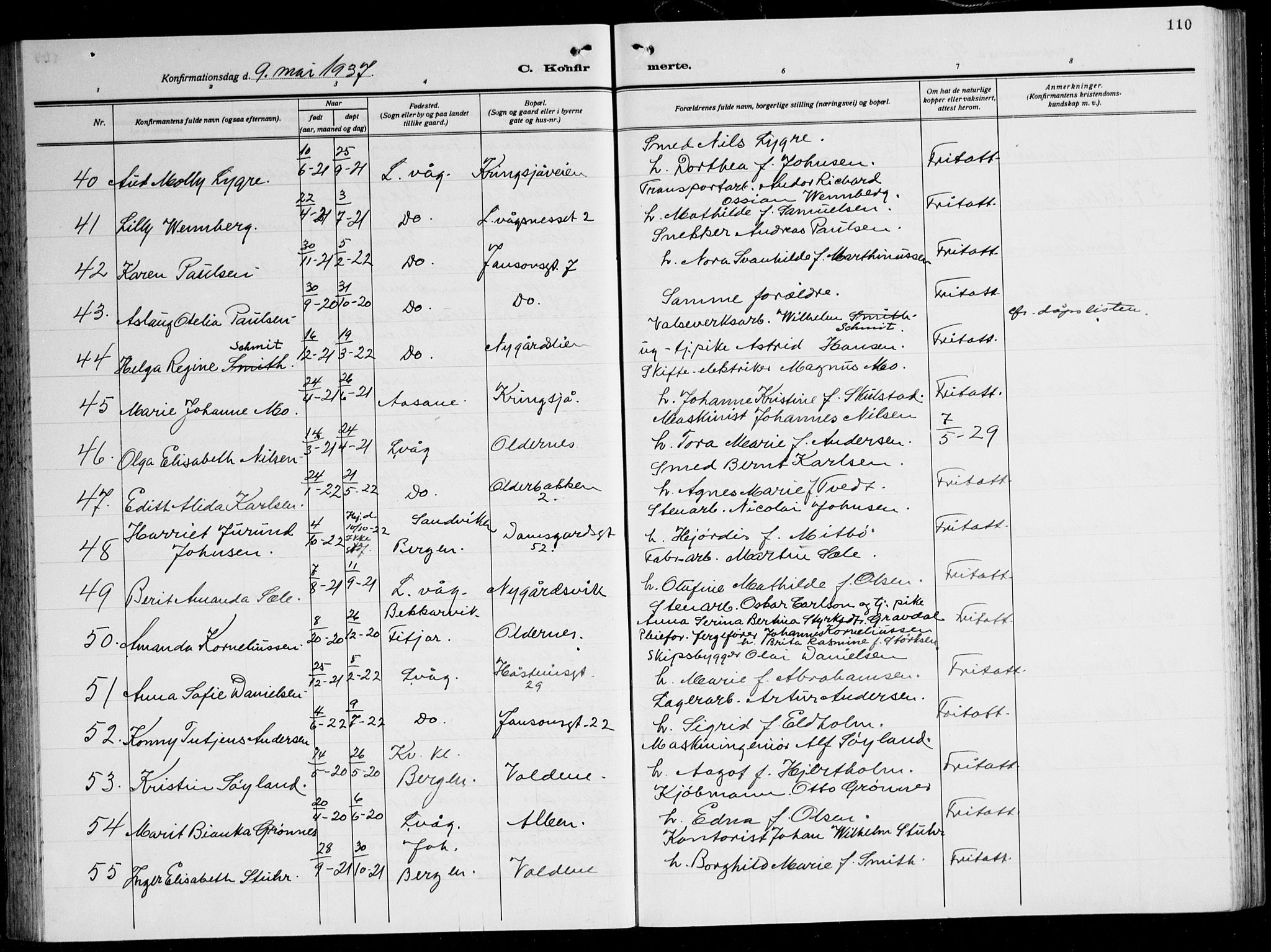 Laksevåg Sokneprestembete, SAB/A-76501/H/Ha/Hab/Haba: Parish register (copy) no. A 10, 1925-1942, p. 110