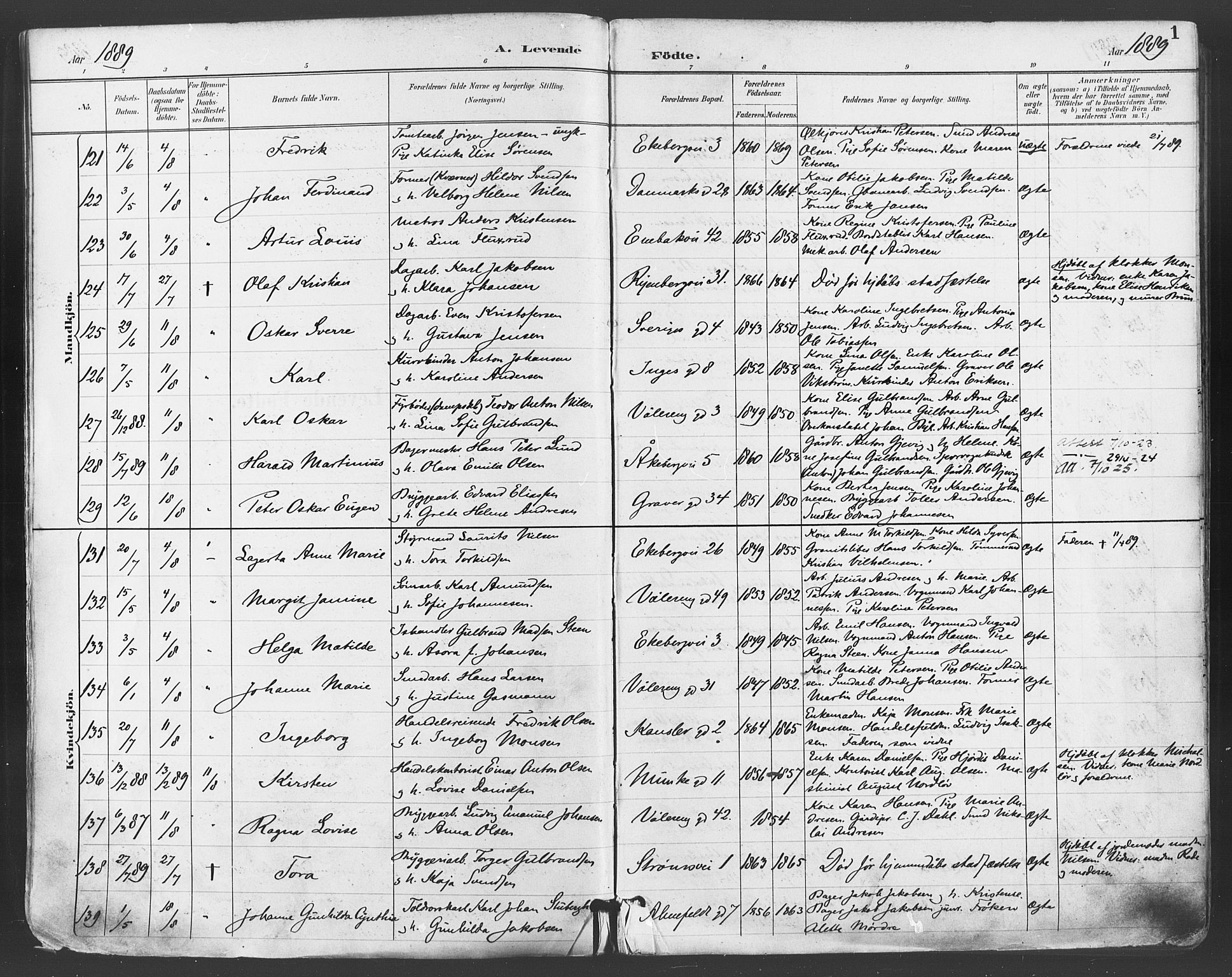 Gamlebyen prestekontor Kirkebøker, SAO/A-10884/F/Fa/L0007: Parish register (official) no. 7, 1889-1899, p. 1