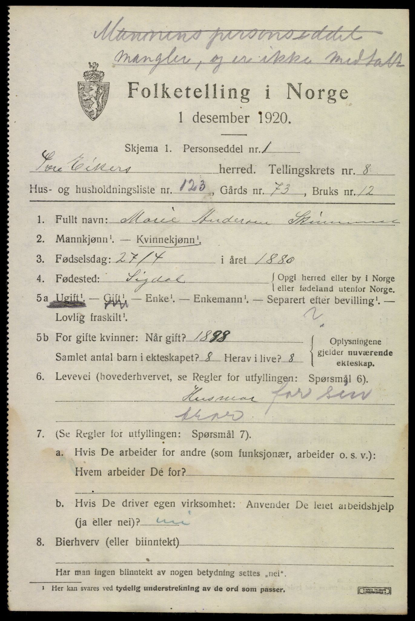 SAKO, 1920 census for Øvre Eiker, 1920, p. 15350