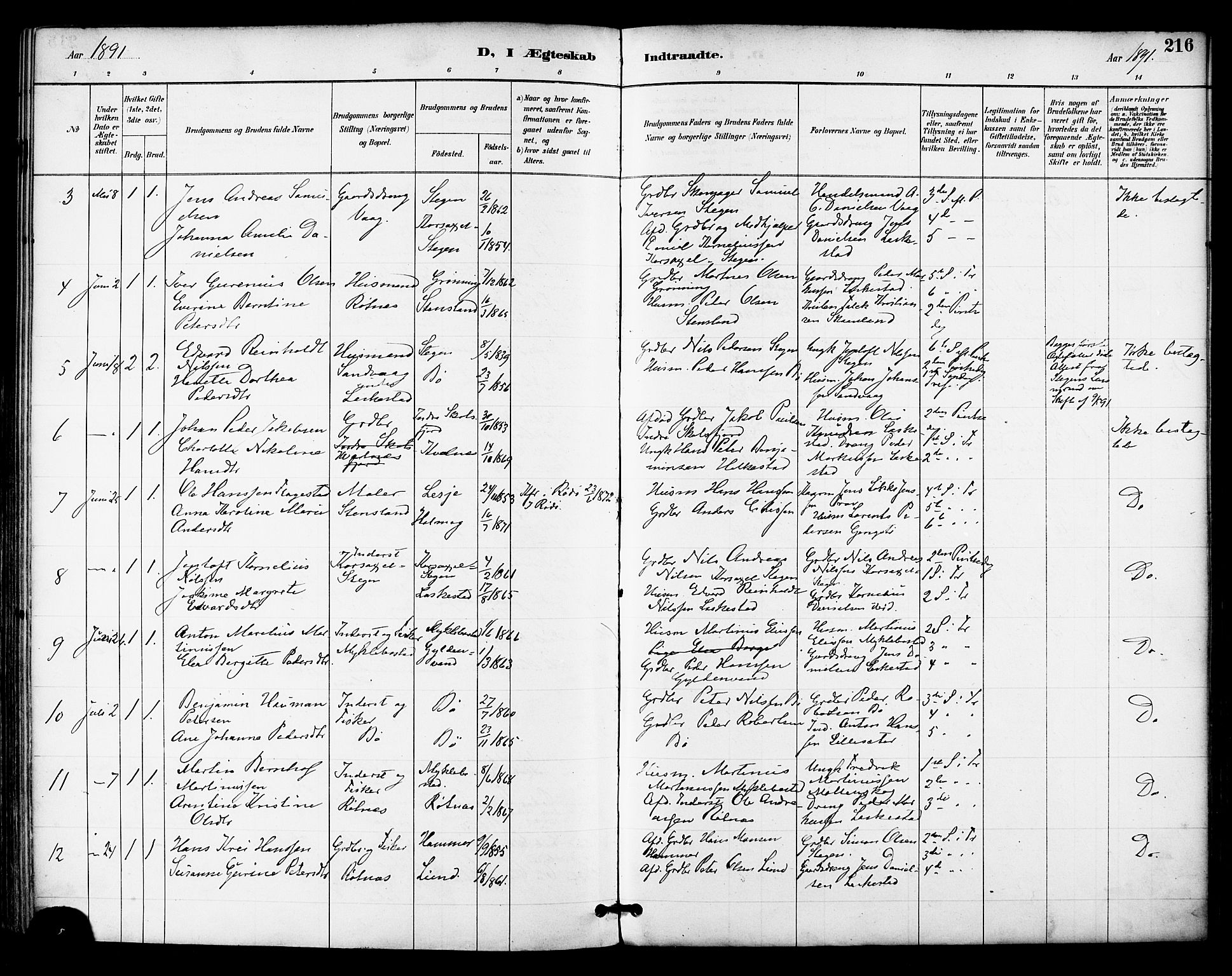 Ministerialprotokoller, klokkerbøker og fødselsregistre - Nordland, AV/SAT-A-1459/855/L0803: Parish register (official) no. 855A11, 1887-1905, p. 216