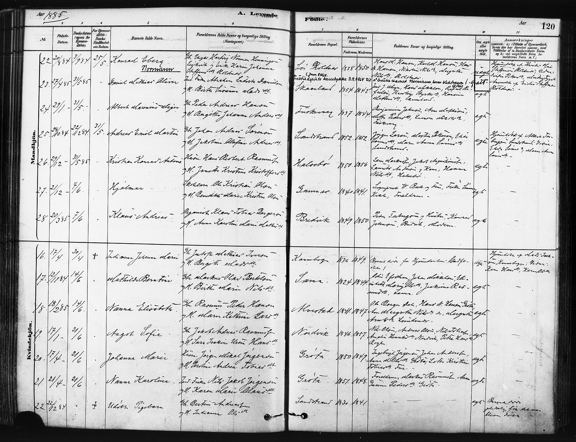 Trondenes sokneprestkontor, SATØ/S-1319/H/Ha/L0014kirke: Parish register (official) no. 14, 1878-1889, p. 120