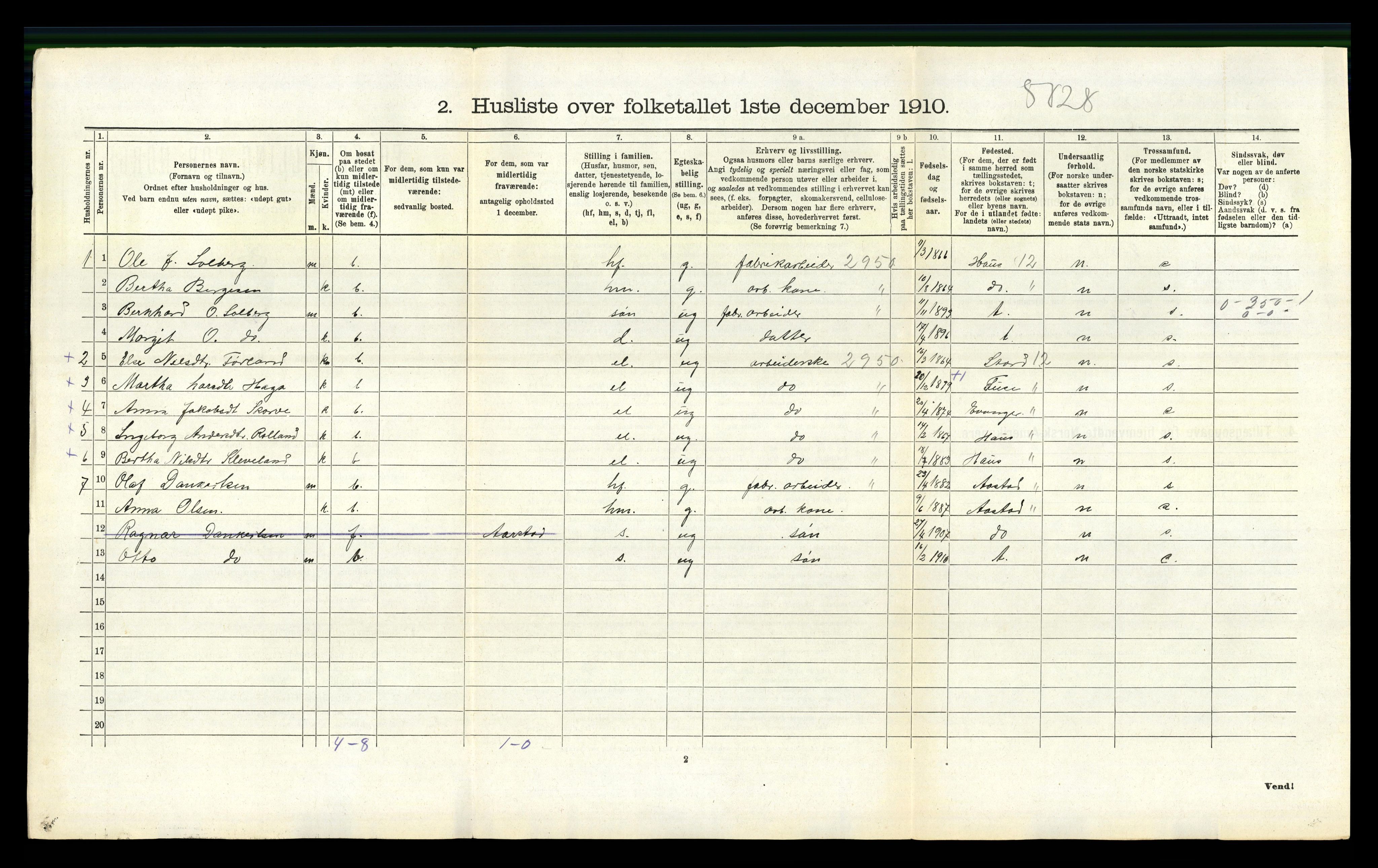 RA, 1910 census for Bruvik, 1910, p. 593