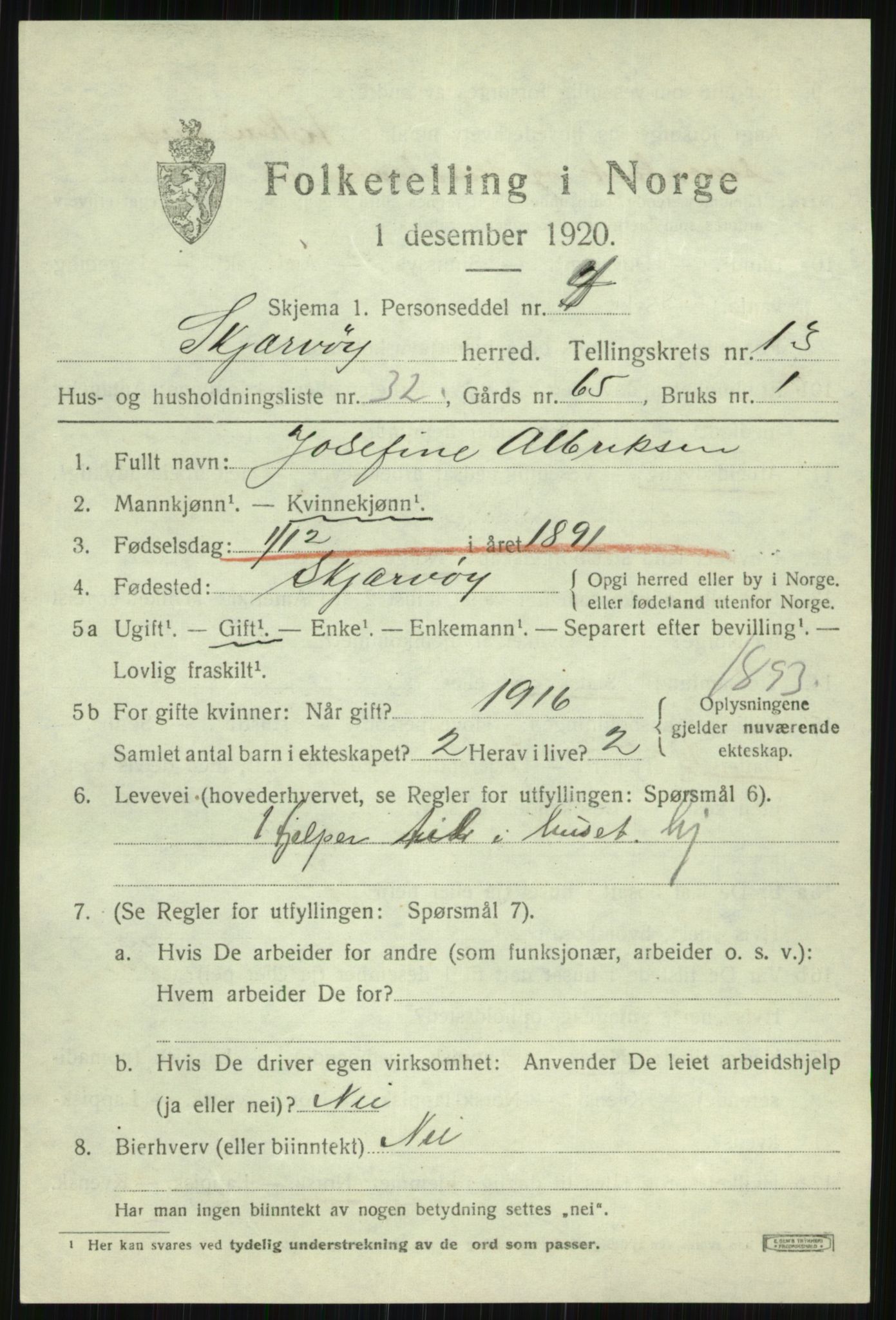 SATØ, 1920 census for Skjervøy, 1920, p. 6779