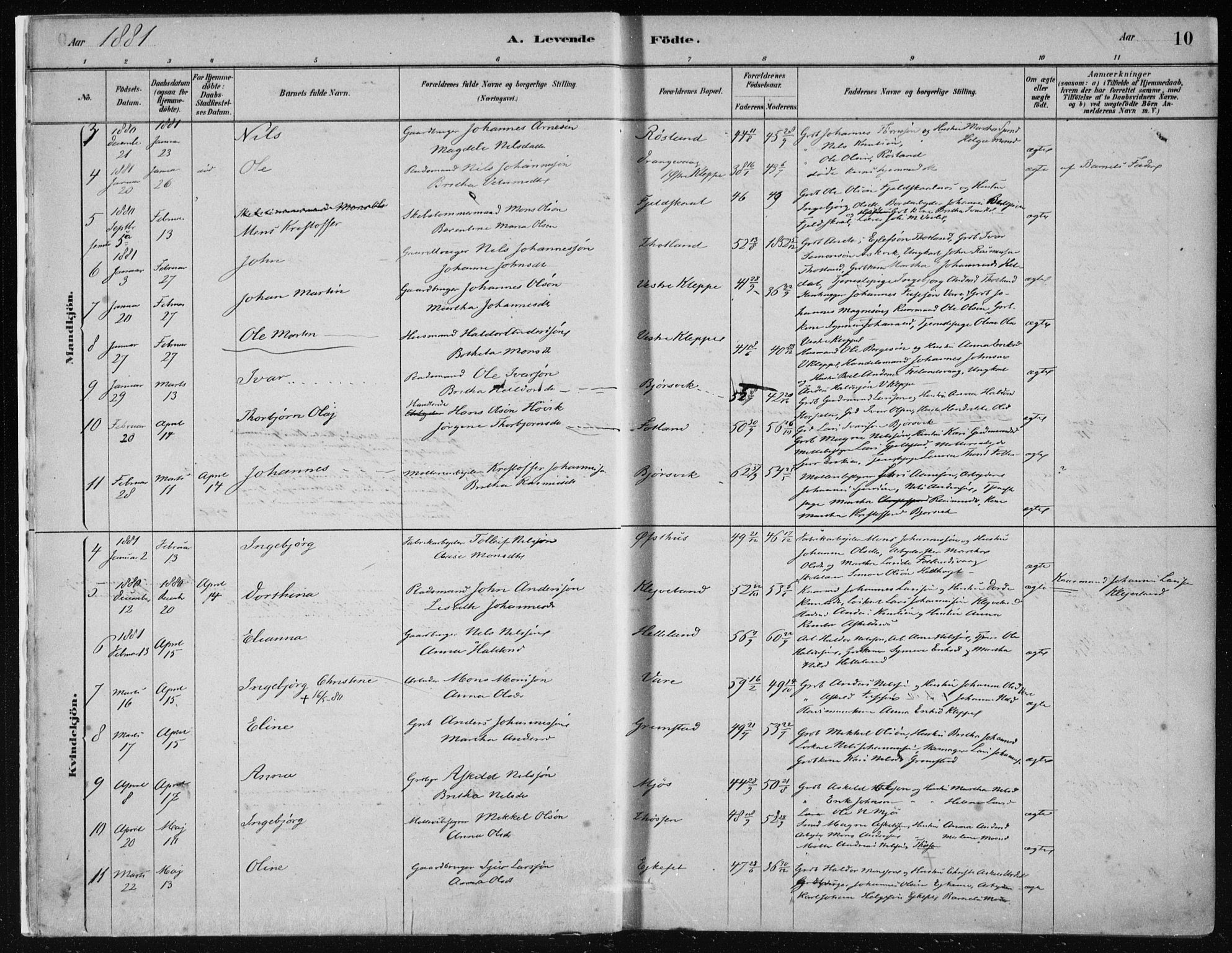 Hosanger sokneprestembete, AV/SAB-A-75801/H/Haa: Parish register (official) no. B  1, 1880-1896, p. 10