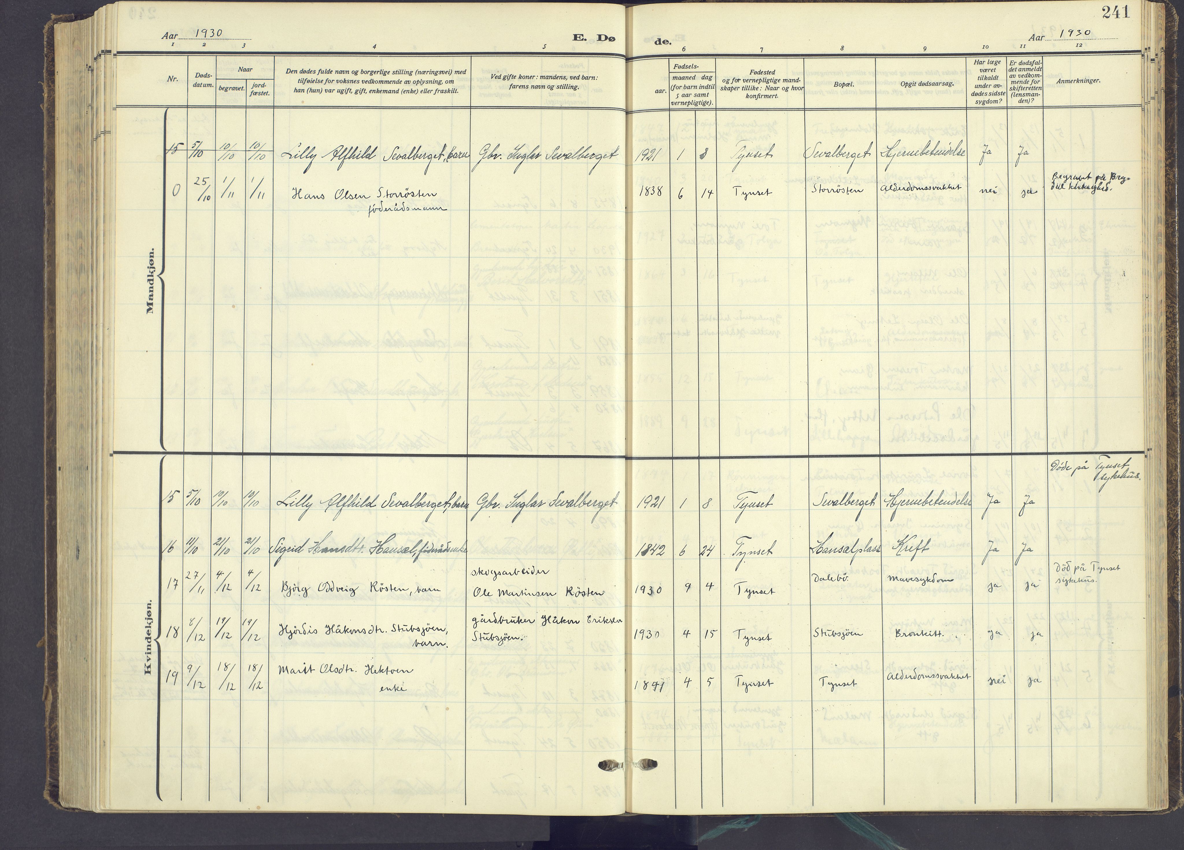 Tynset prestekontor, AV/SAH-PREST-058/H/Ha/Haa/L0027: Parish register (official) no. 27, 1930-1944, p. 241