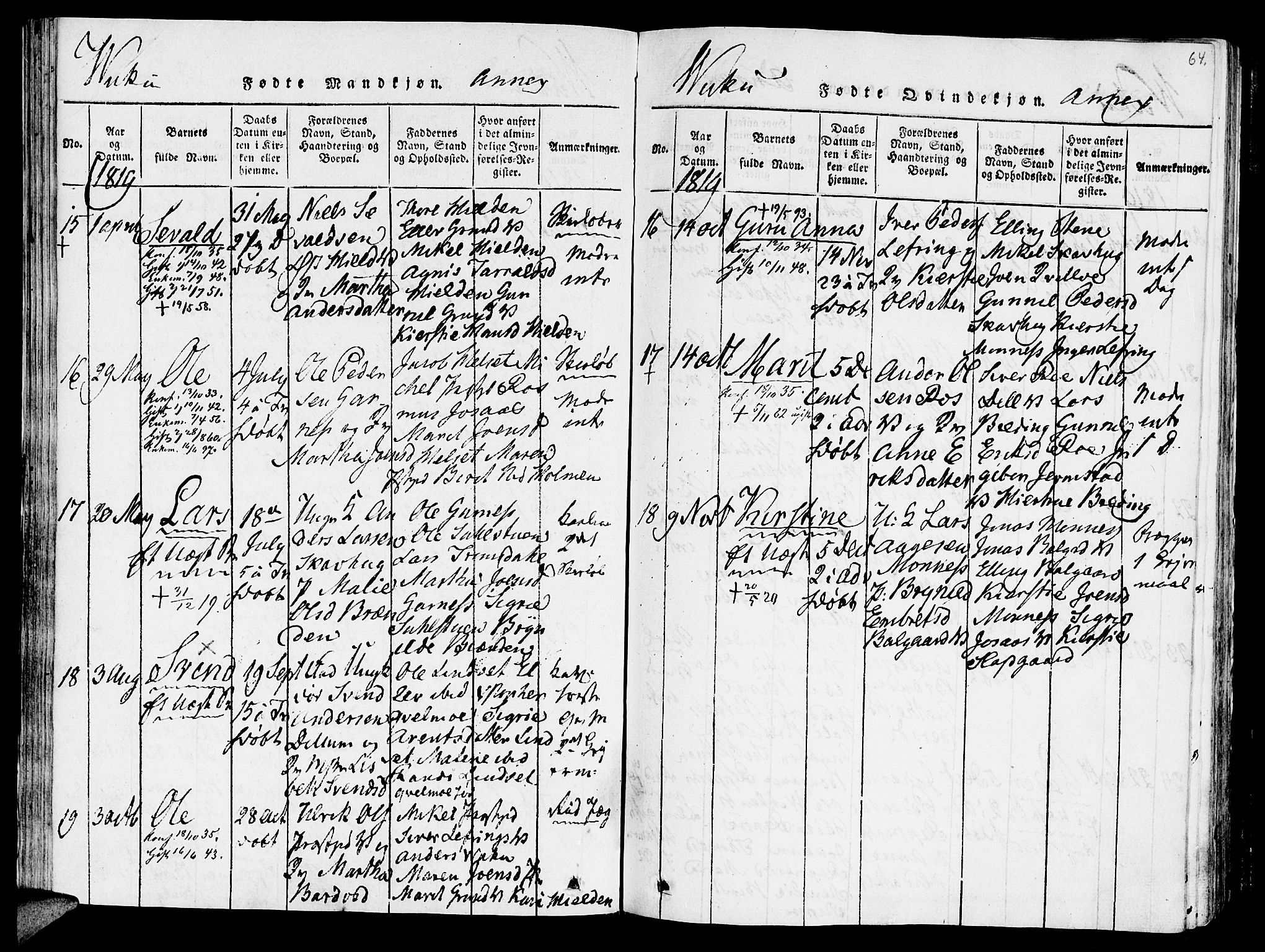 Ministerialprotokoller, klokkerbøker og fødselsregistre - Nord-Trøndelag, SAT/A-1458/723/L0234: Parish register (official) no. 723A05 /2, 1816-1821, p. 64a