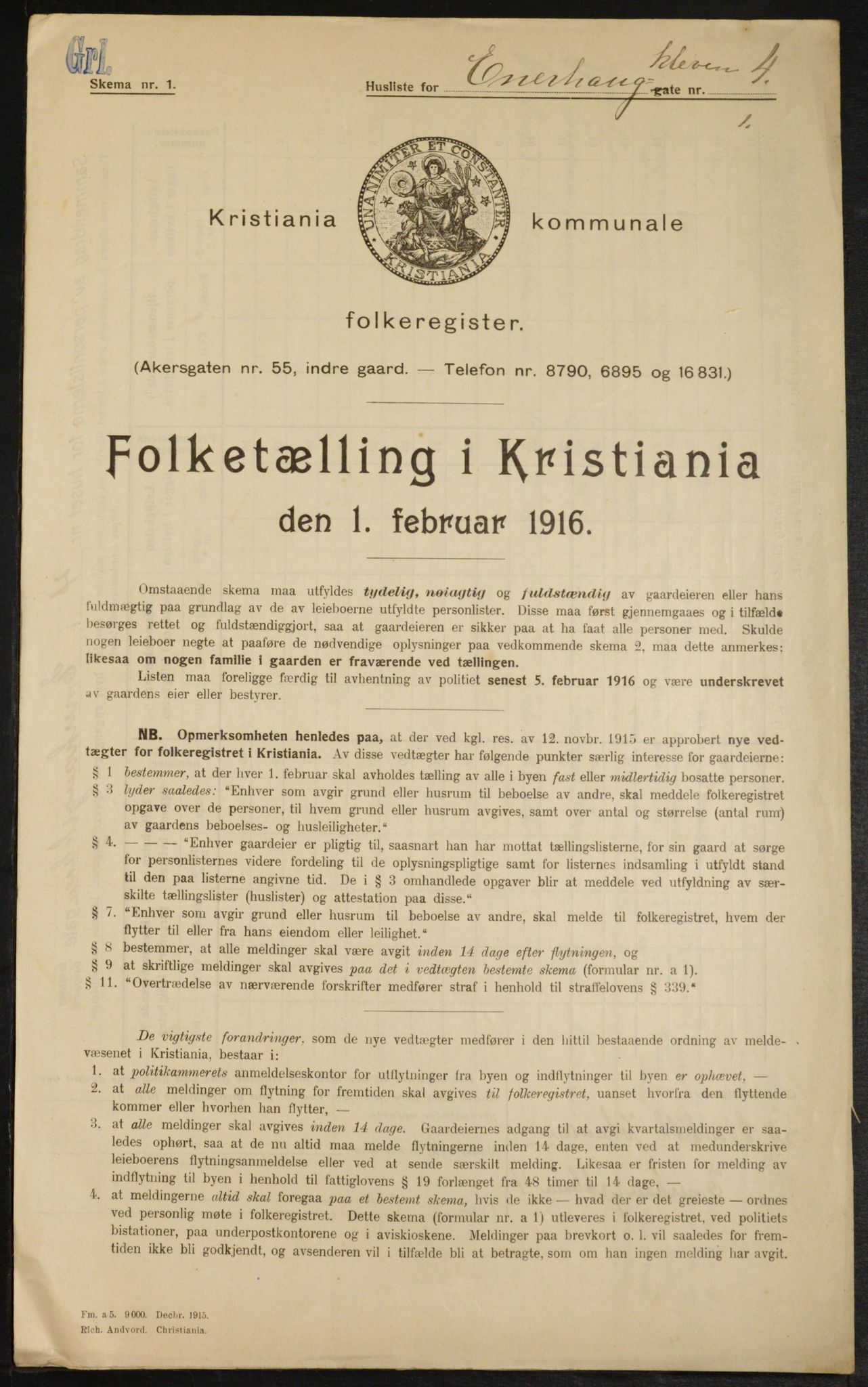 OBA, Municipal Census 1916 for Kristiania, 1916, p. 22073