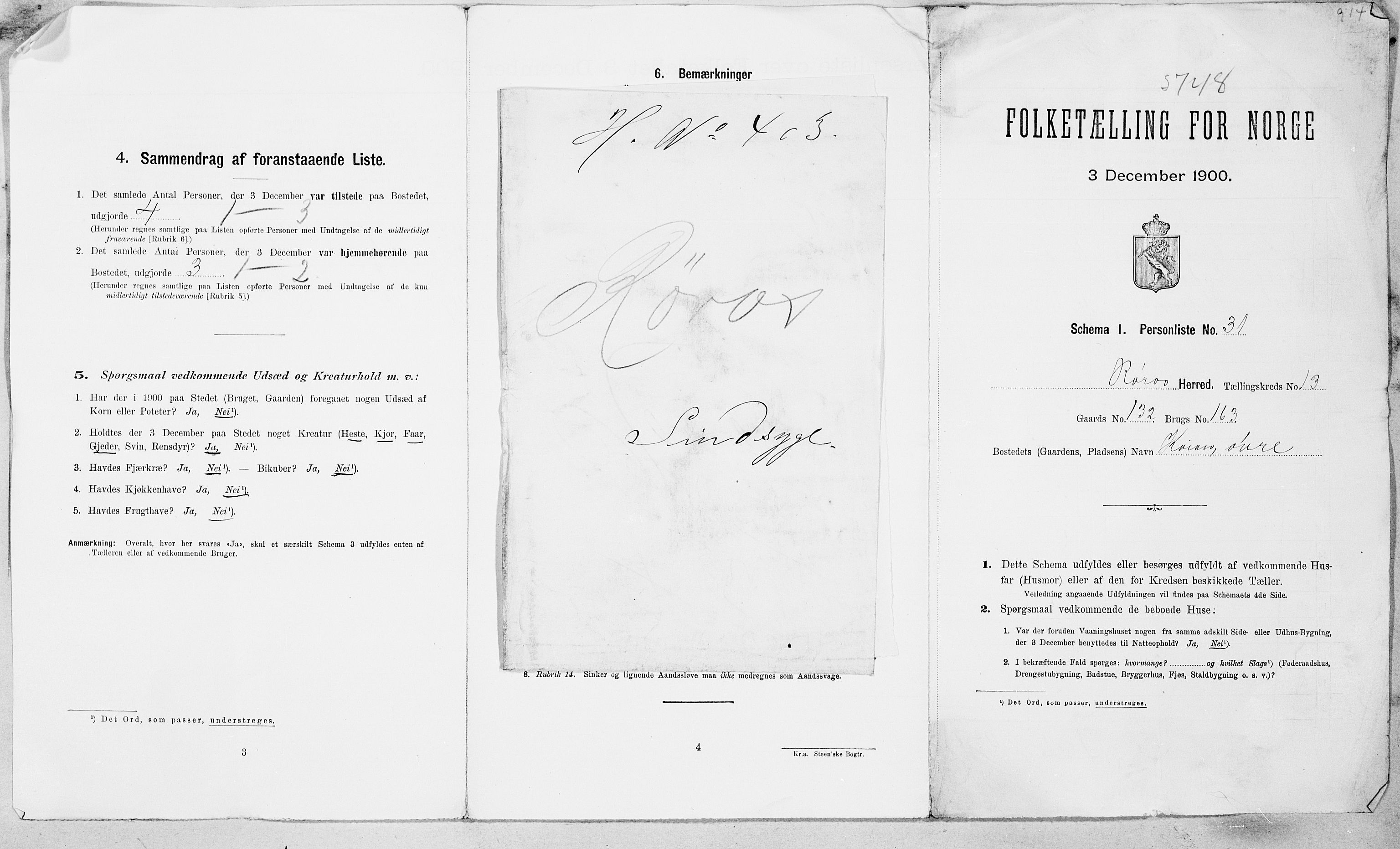 SAT, 1900 census for Røros, 1900, p. 34