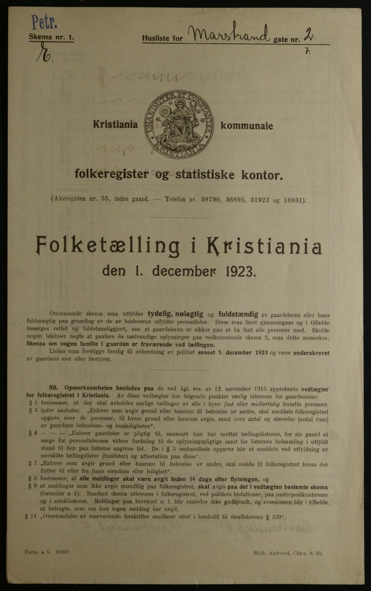 OBA, Municipal Census 1923 for Kristiania, 1923, p. 71575