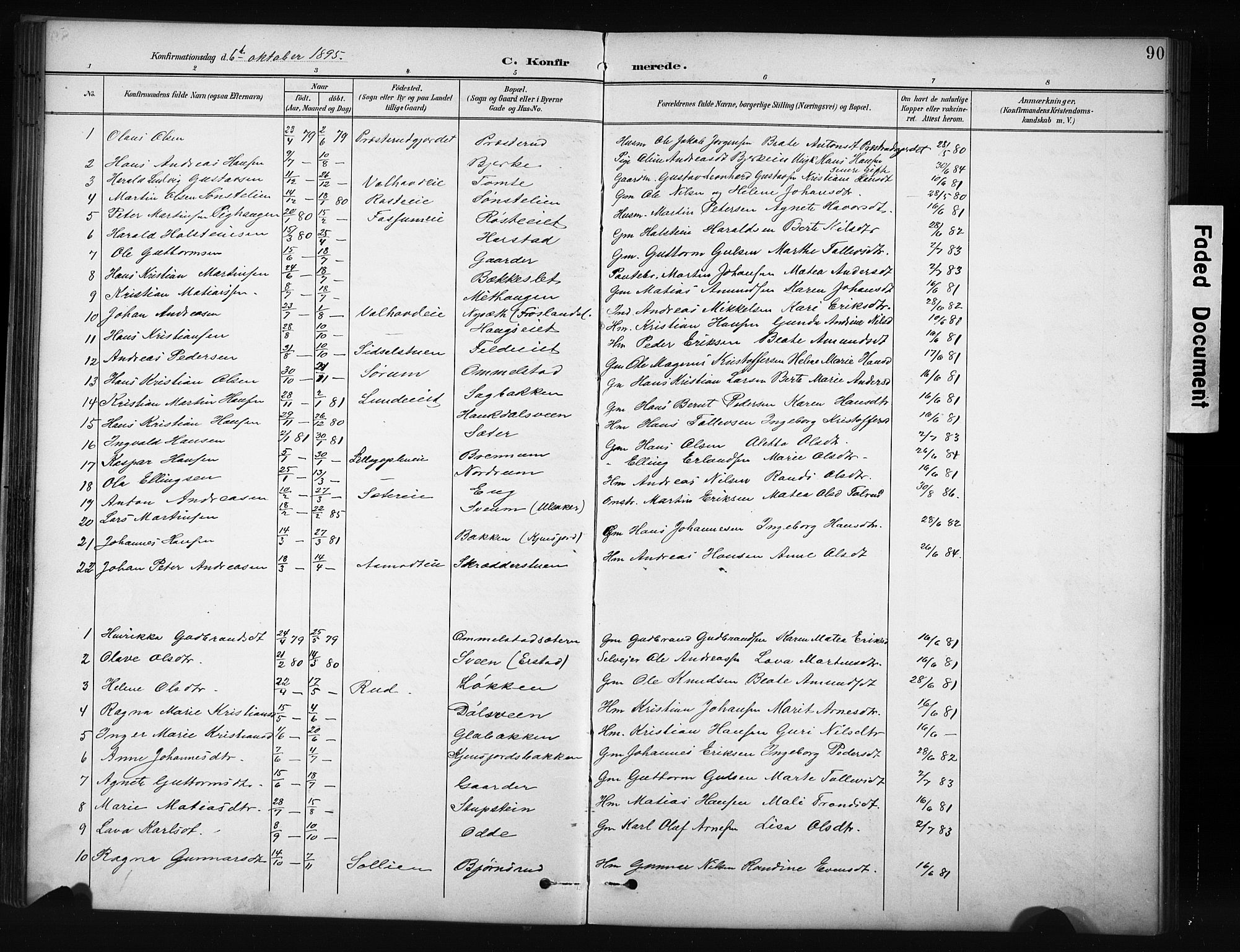 Nordre Land prestekontor, SAH/PREST-124/H/Ha/Hab/L0012: Parish register (copy) no. 12, 1891-1909, p. 90