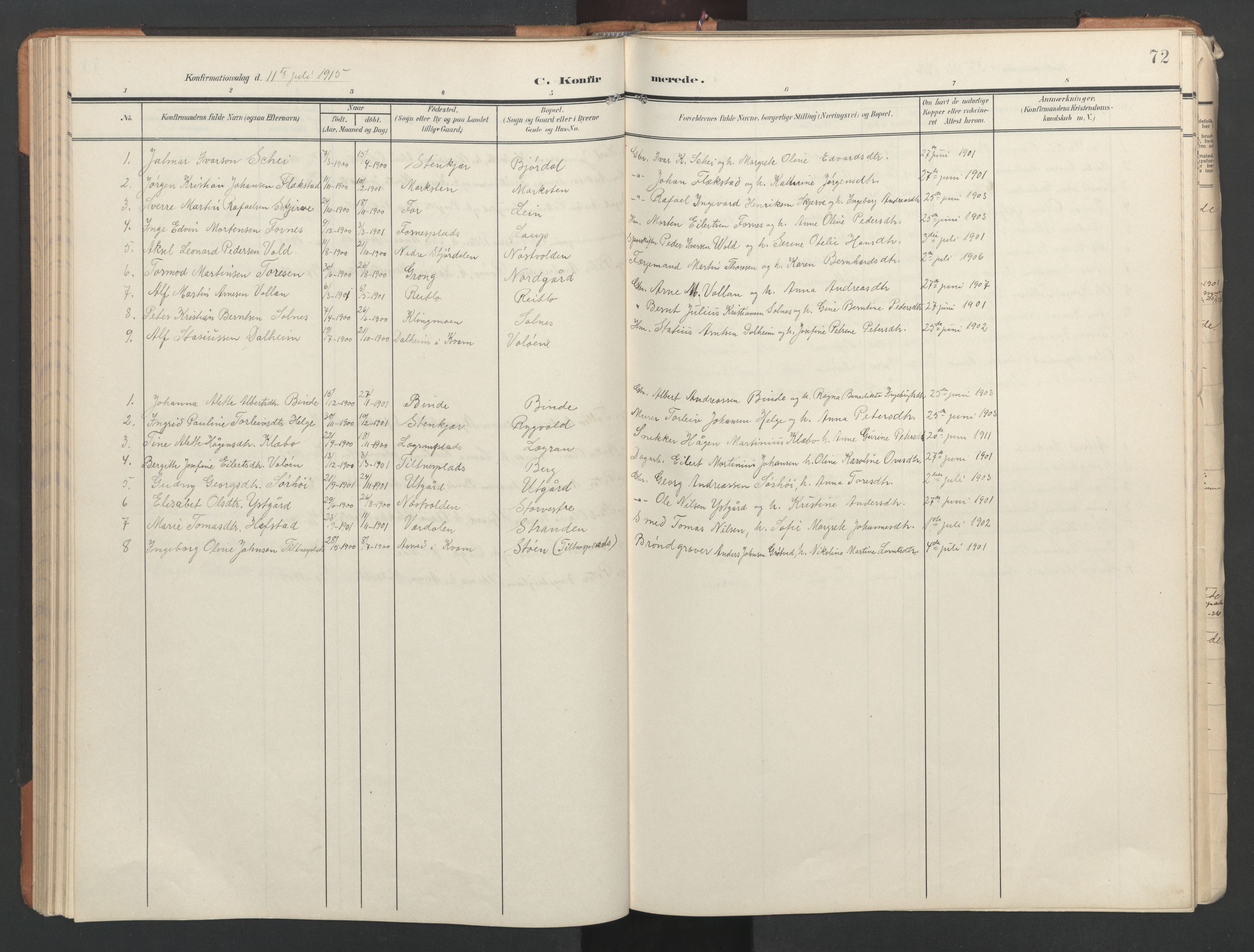 Ministerialprotokoller, klokkerbøker og fødselsregistre - Nord-Trøndelag, SAT/A-1458/746/L0455: Parish register (copy) no. 746C01, 1908-1933, p. 72