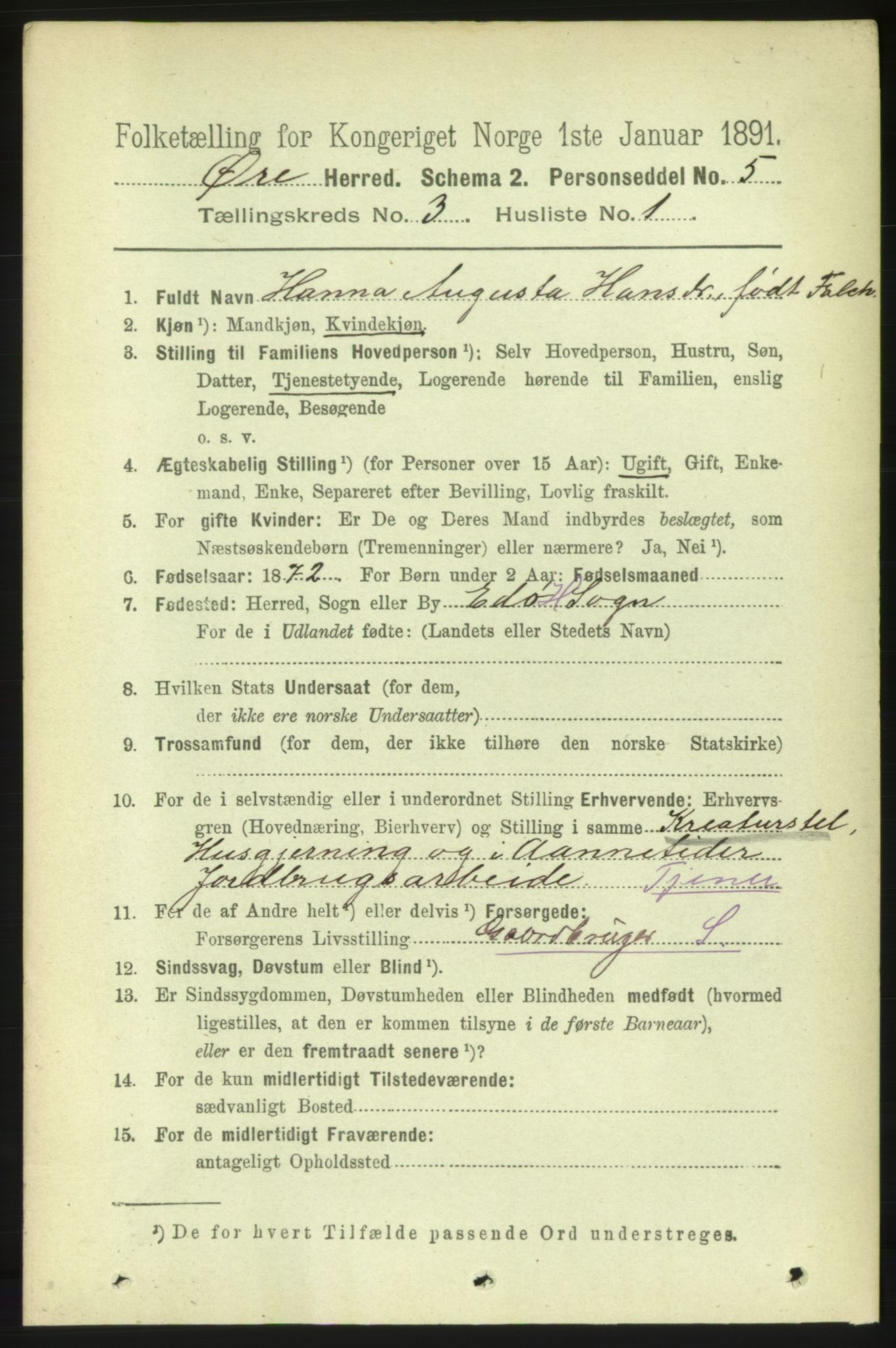 RA, 1891 census for 1558 Øre, 1891, p. 1089