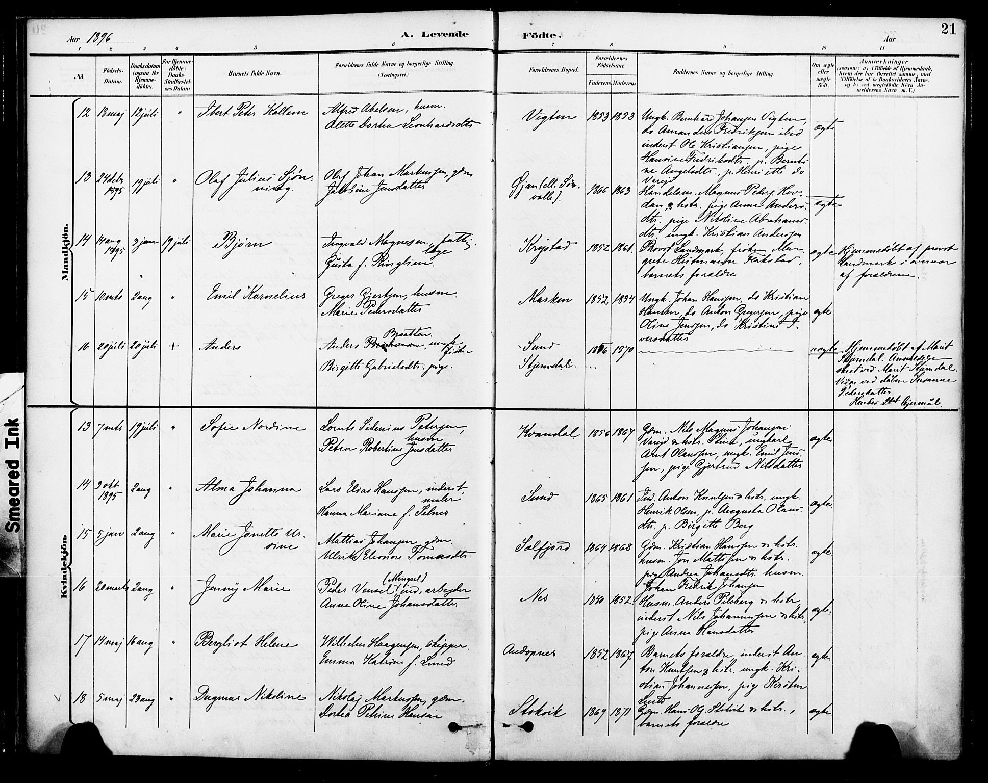 Ministerialprotokoller, klokkerbøker og fødselsregistre - Nordland, AV/SAT-A-1459/885/L1205: Parish register (official) no. 885A06, 1892-1905, p. 21