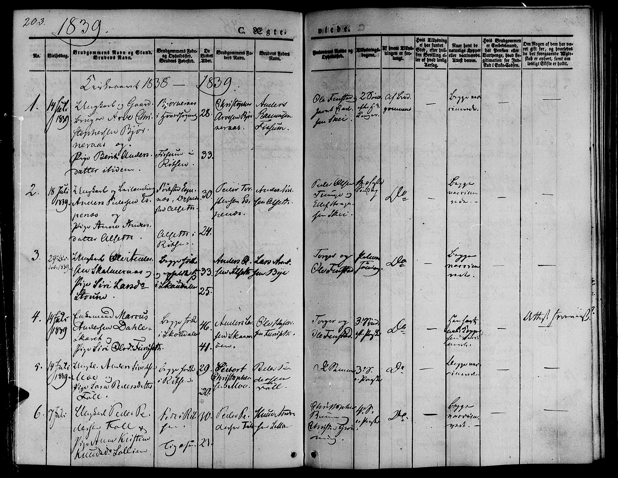 Ministerialprotokoller, klokkerbøker og fødselsregistre - Sør-Trøndelag, SAT/A-1456/646/L0610: Parish register (official) no. 646A08, 1837-1847, p. 203