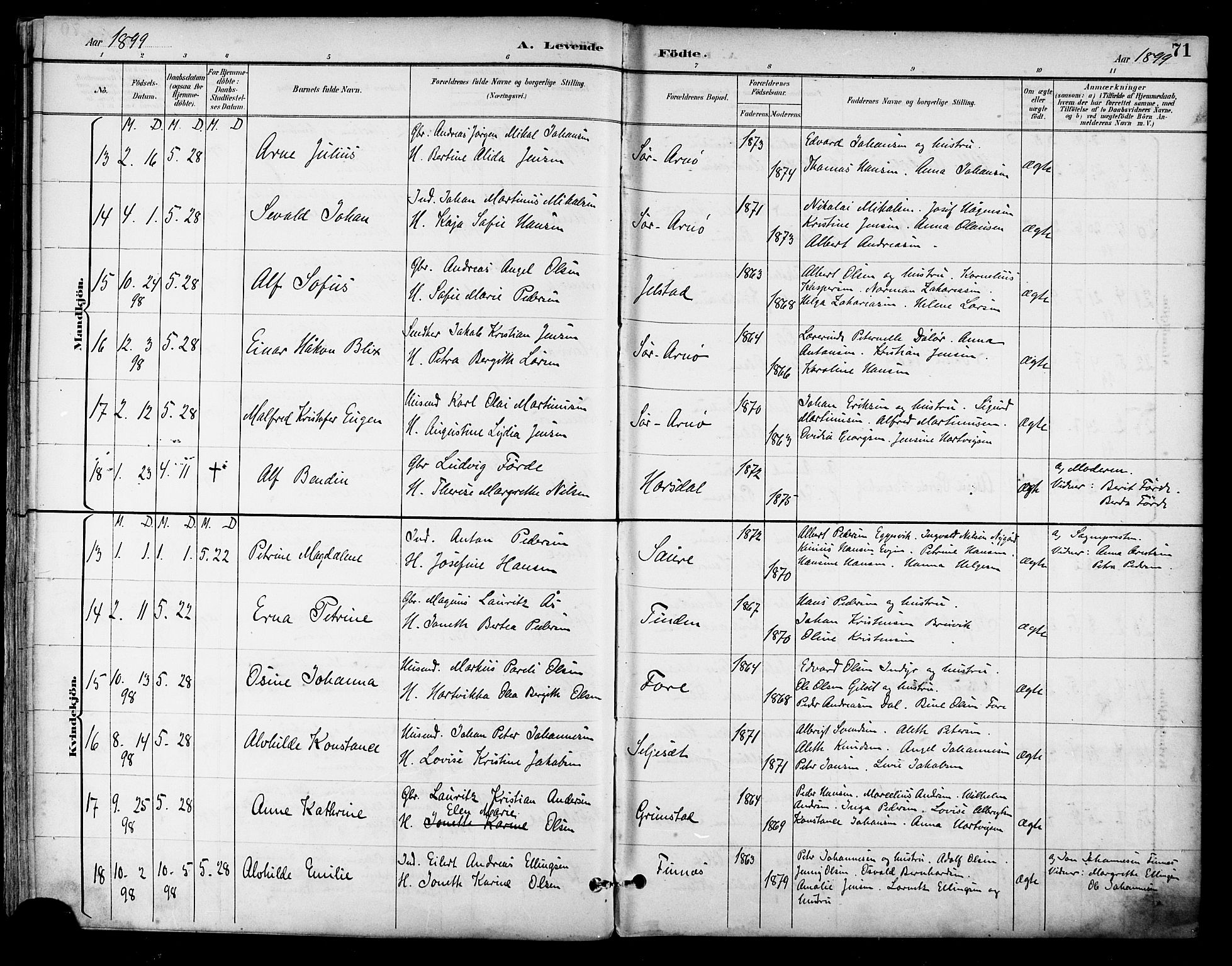 Ministerialprotokoller, klokkerbøker og fødselsregistre - Nordland, SAT/A-1459/805/L0101: Parish register (official) no. 805A07, 1892-1899, p. 71