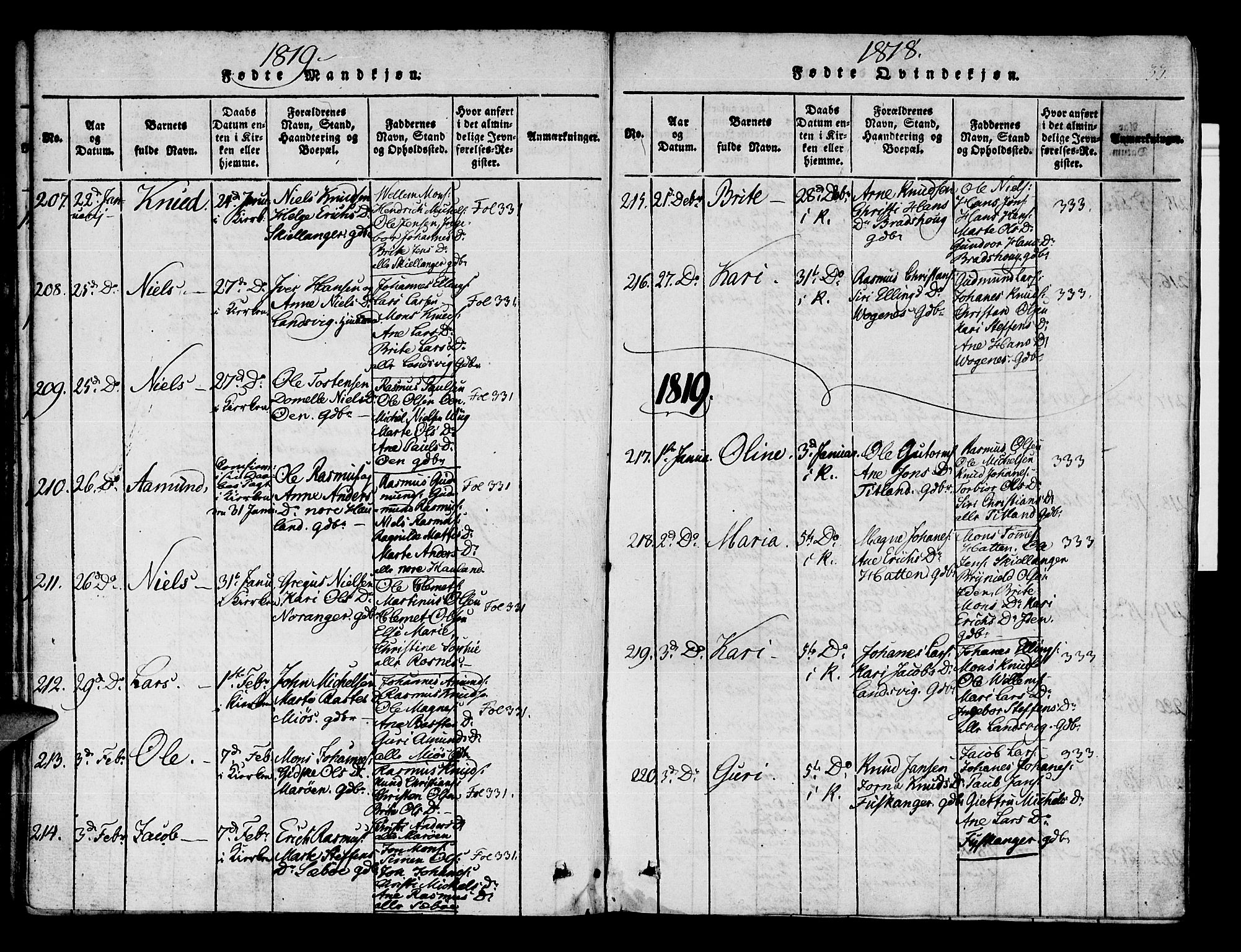 Manger sokneprestembete, AV/SAB-A-76801/H/Haa: Parish register (official) no. A 3, 1816-1824, p. 33