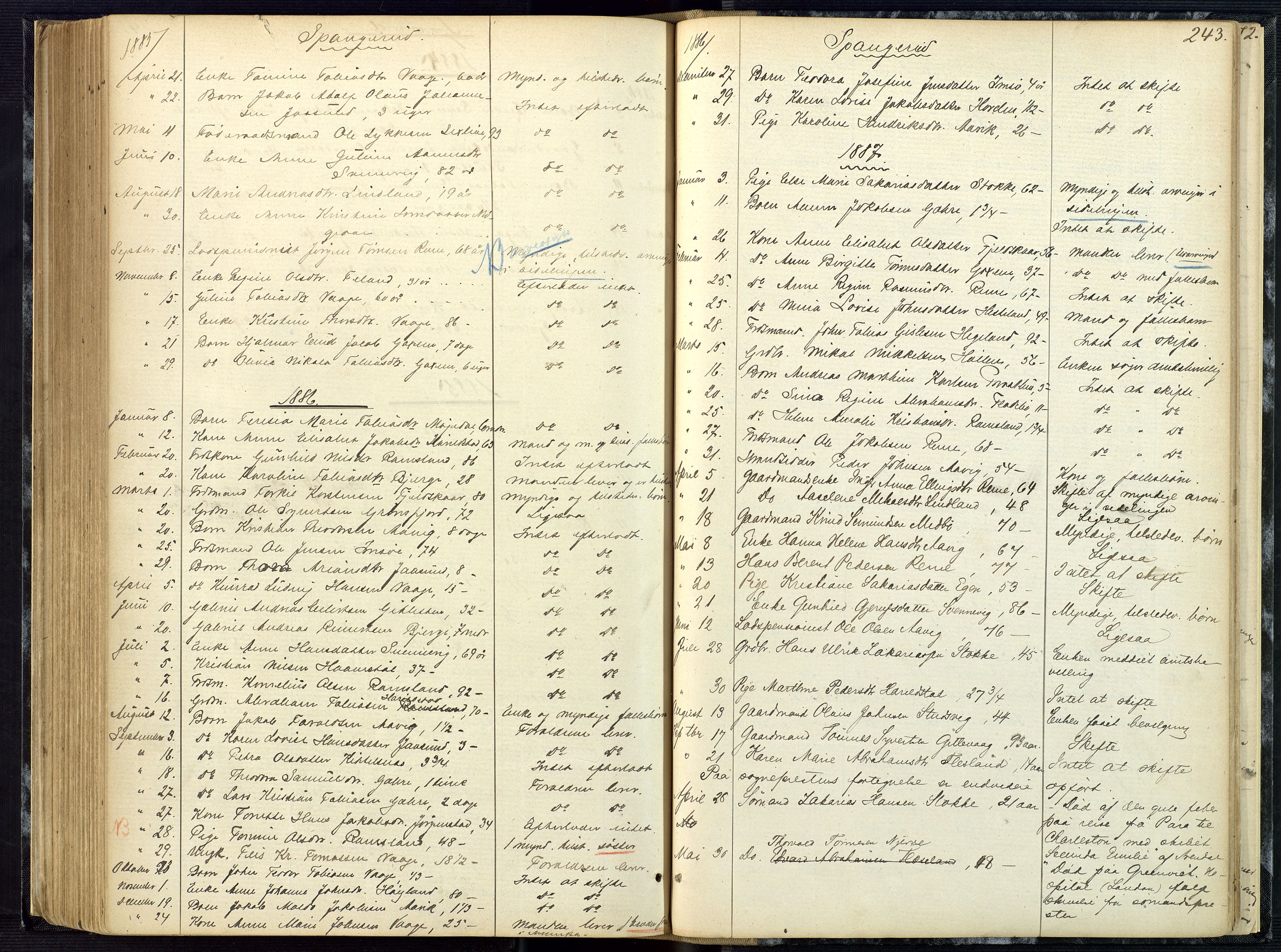Mandal sorenskriveri, AV/SAK-1221-0005/001/H/Ha/L0001: Dødsfall hele sorenskriveriet nr A1, 1862-1901, p. 242b-243a