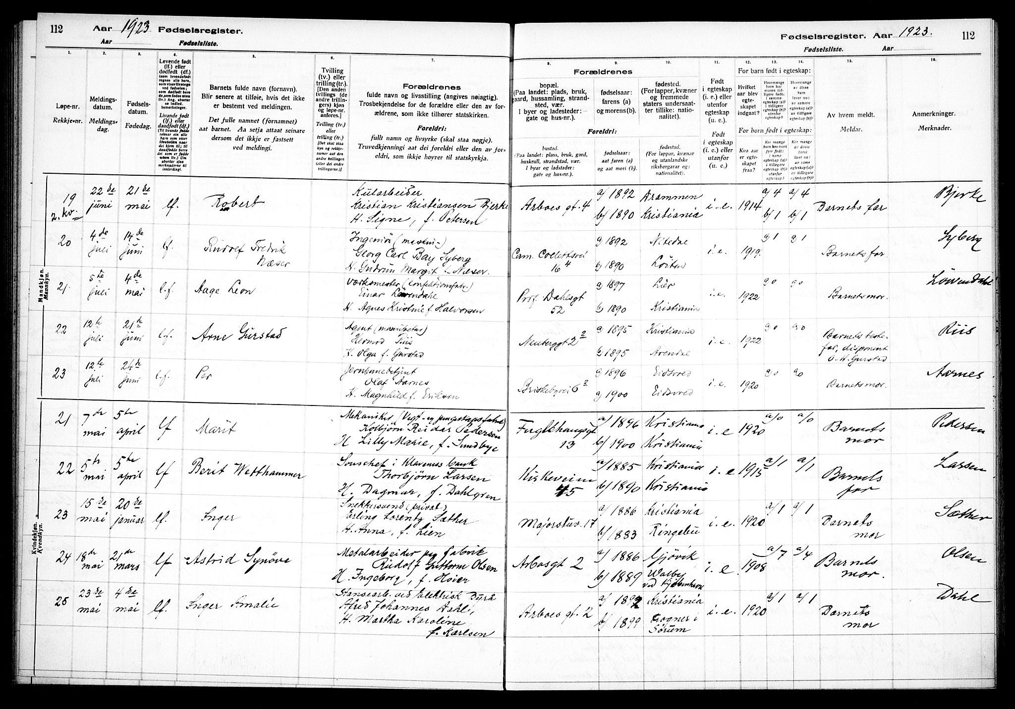 Uranienborg prestekontor Kirkebøker, AV/SAO-A-10877/J/Ja/L0001: Birth register no. 1, 1916-1930, p. 112