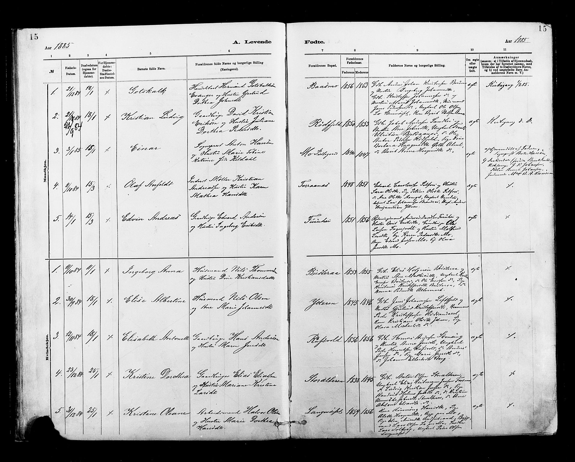 Ministerialprotokoller, klokkerbøker og fødselsregistre - Nordland, SAT/A-1459/827/L0400: Parish register (official) no. 827A12, 1883-1903, p. 15