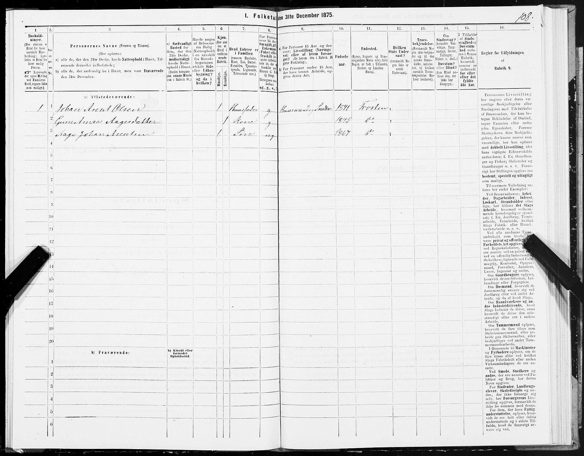 SAT, 1875 census for 1717P Frosta, 1875, p. 2108