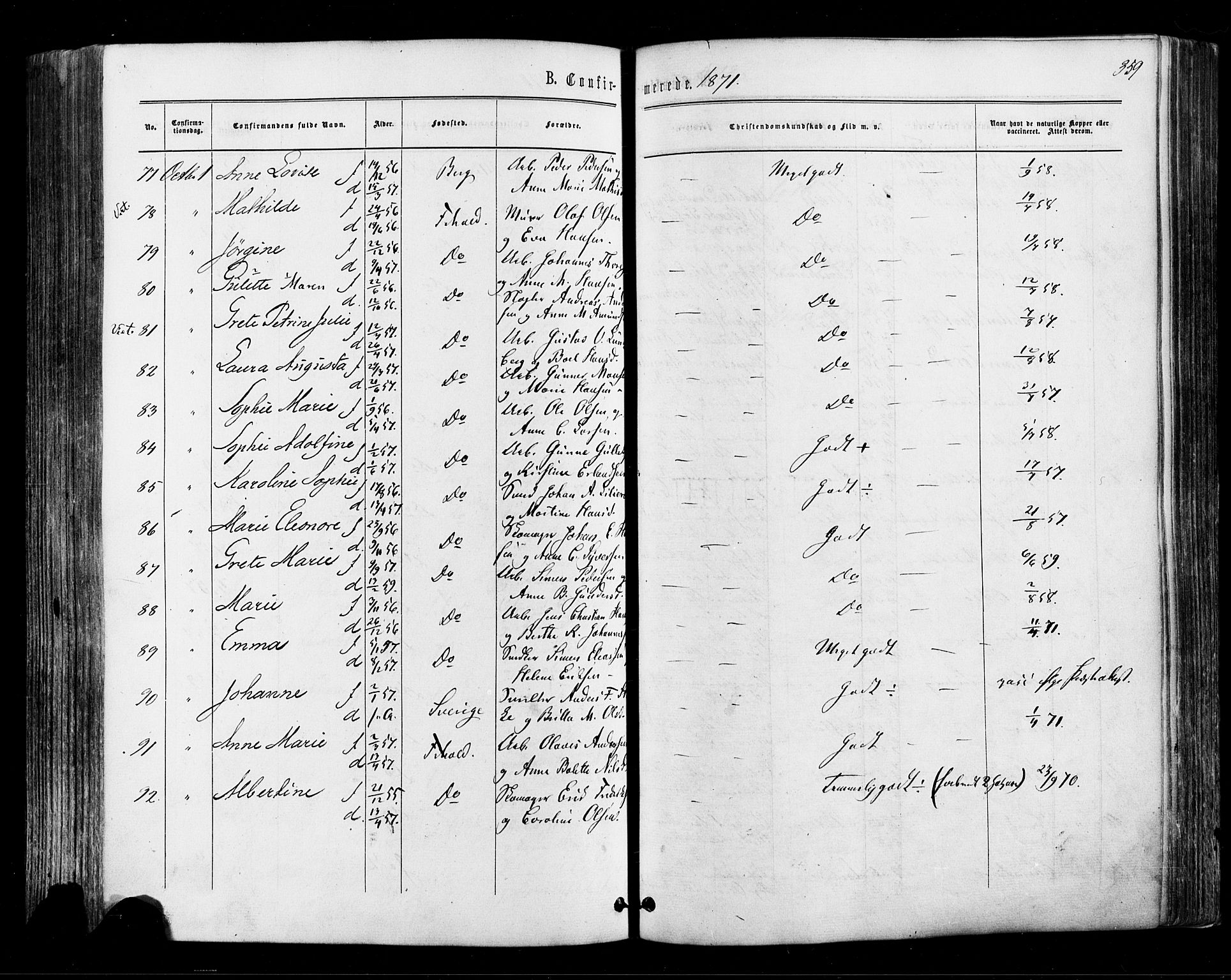 Halden prestekontor Kirkebøker, AV/SAO-A-10909/F/Fa/L0009: Parish register (official) no. I 9, 1866-1877, p. 359