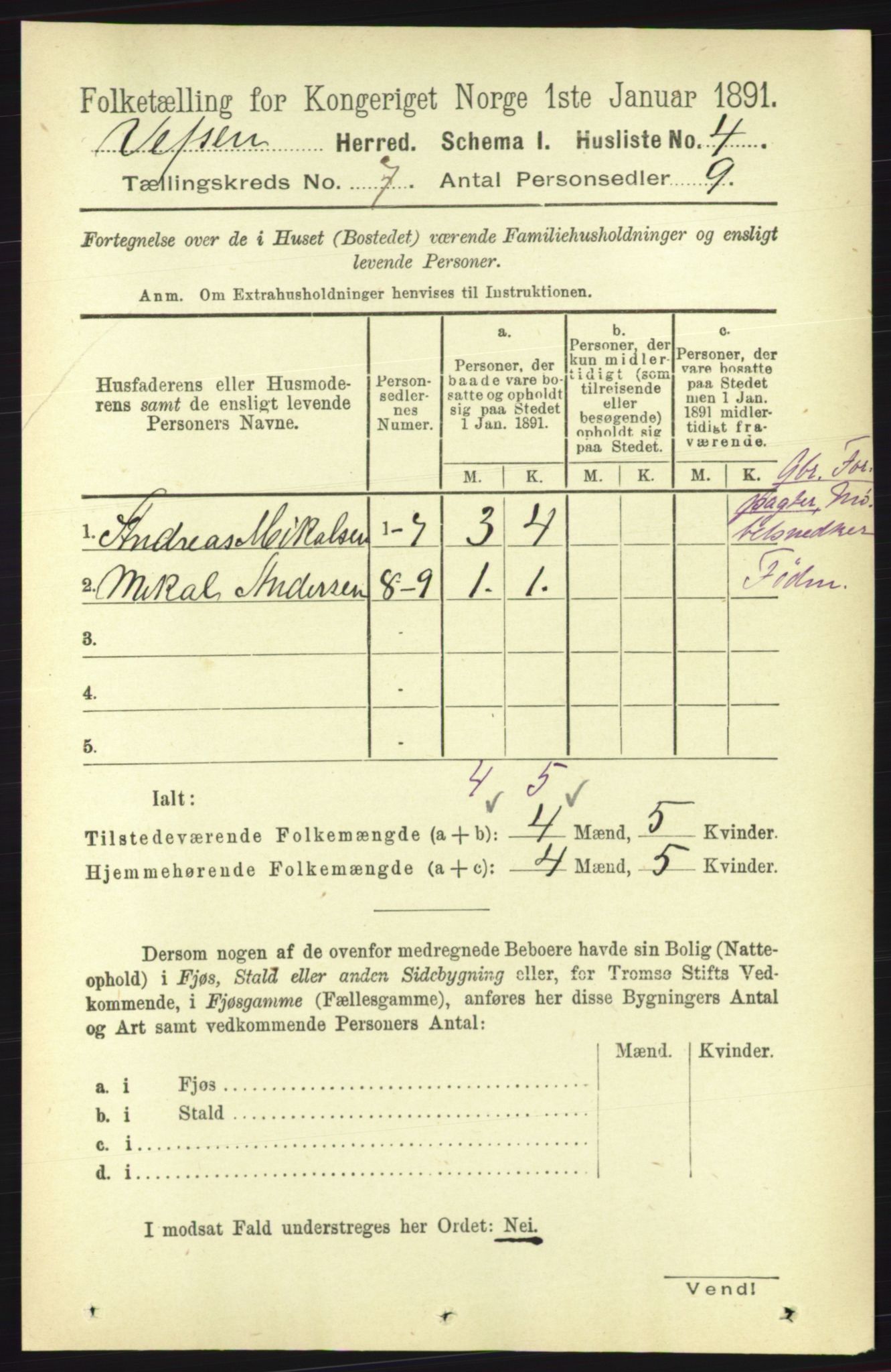 RA, 1891 census for 1824 Vefsn, 1891, p. 3576