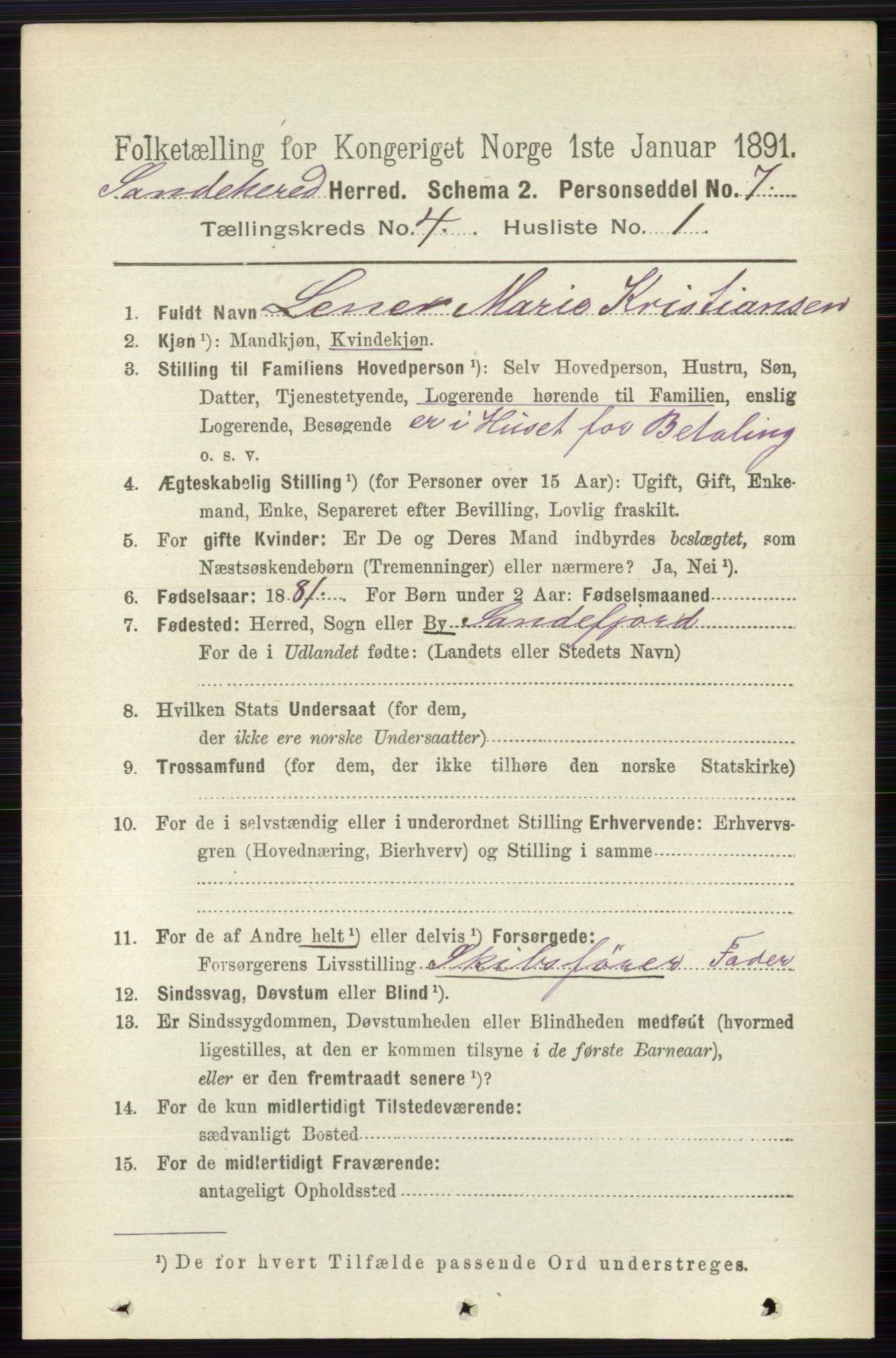 RA, 1891 census for 0724 Sandeherred, 1891, p. 2355